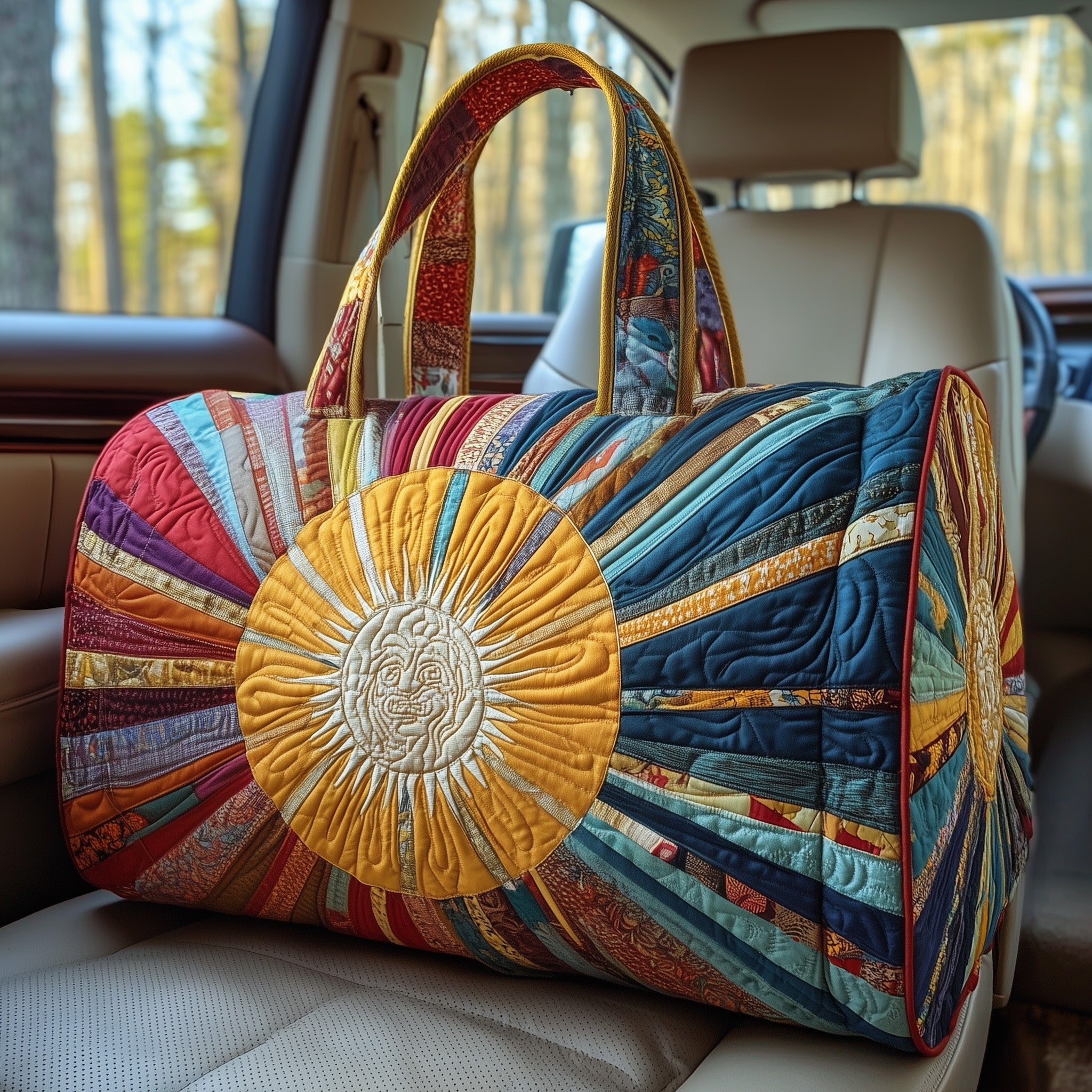 Hippie Sun Quilted Duffle Bag For School And Gym