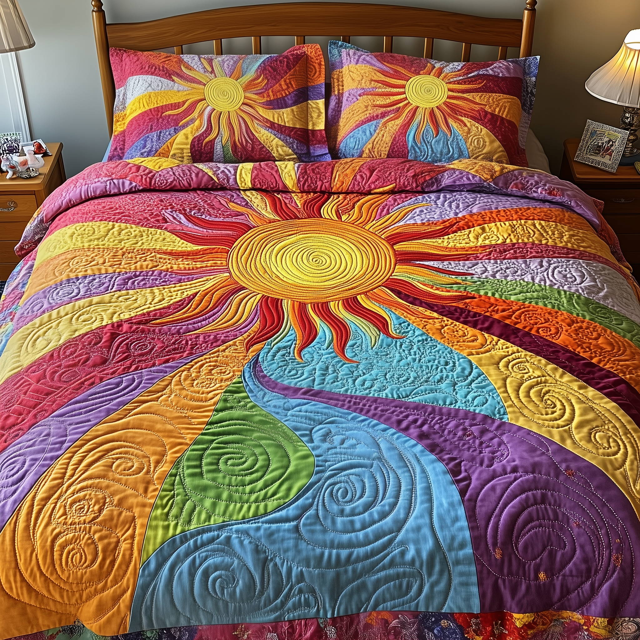Hippie Sunshine Quilted Bedding Set Best Christmas Gifts For Hippies