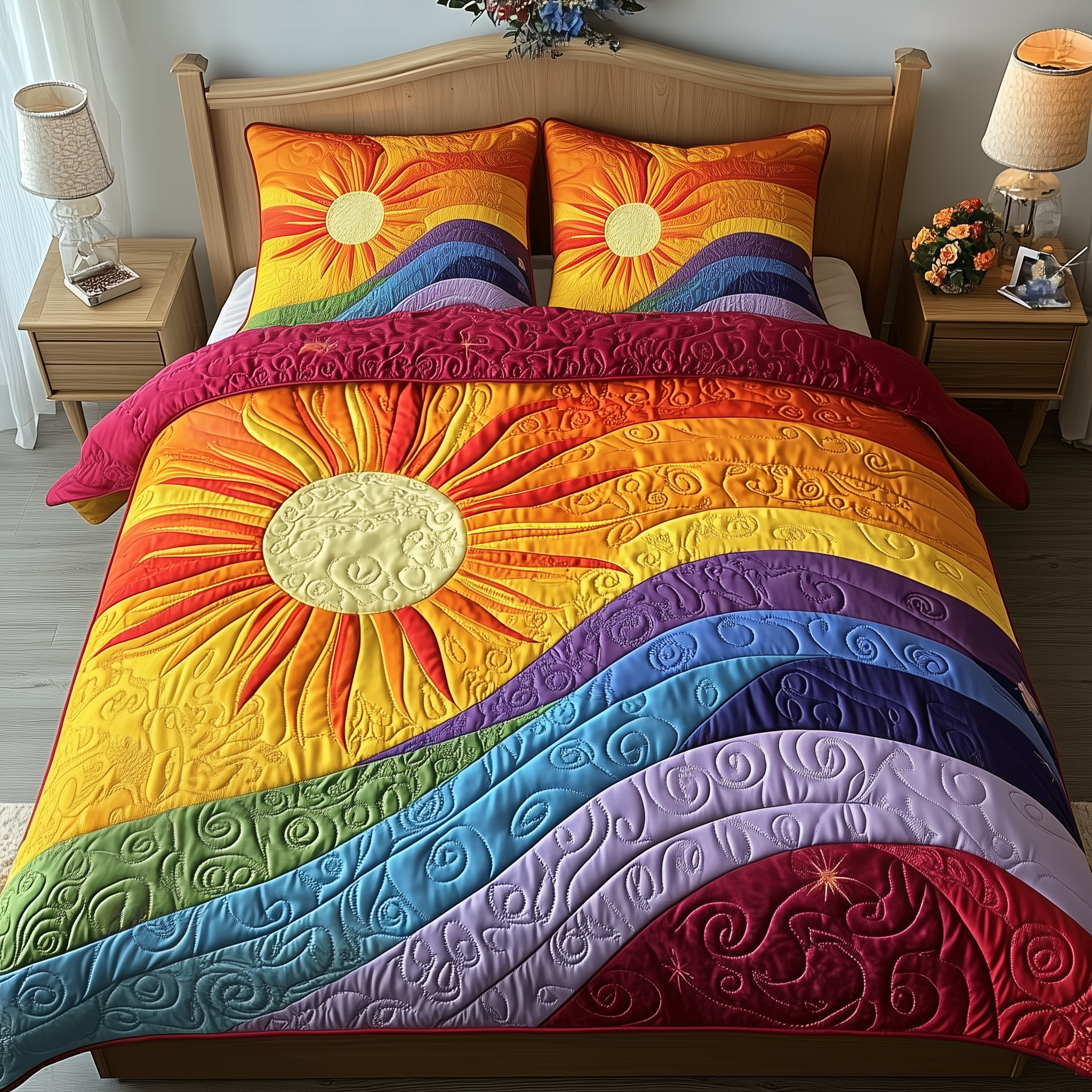 Hippie Sunshine Quilted Bedding Set Best Gifts For Hippie Boyfriend