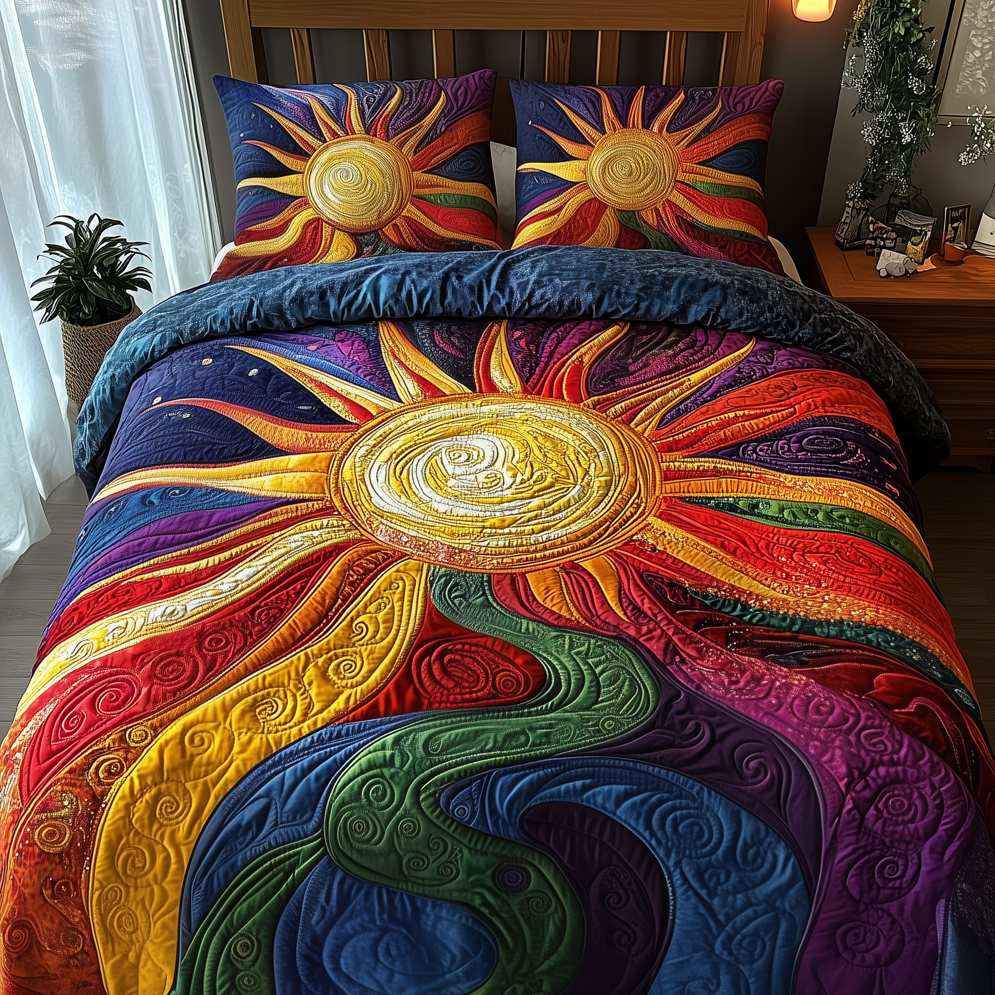 Hippie Sunshine Quilted Bedding Set Cool Gifts For Hippies