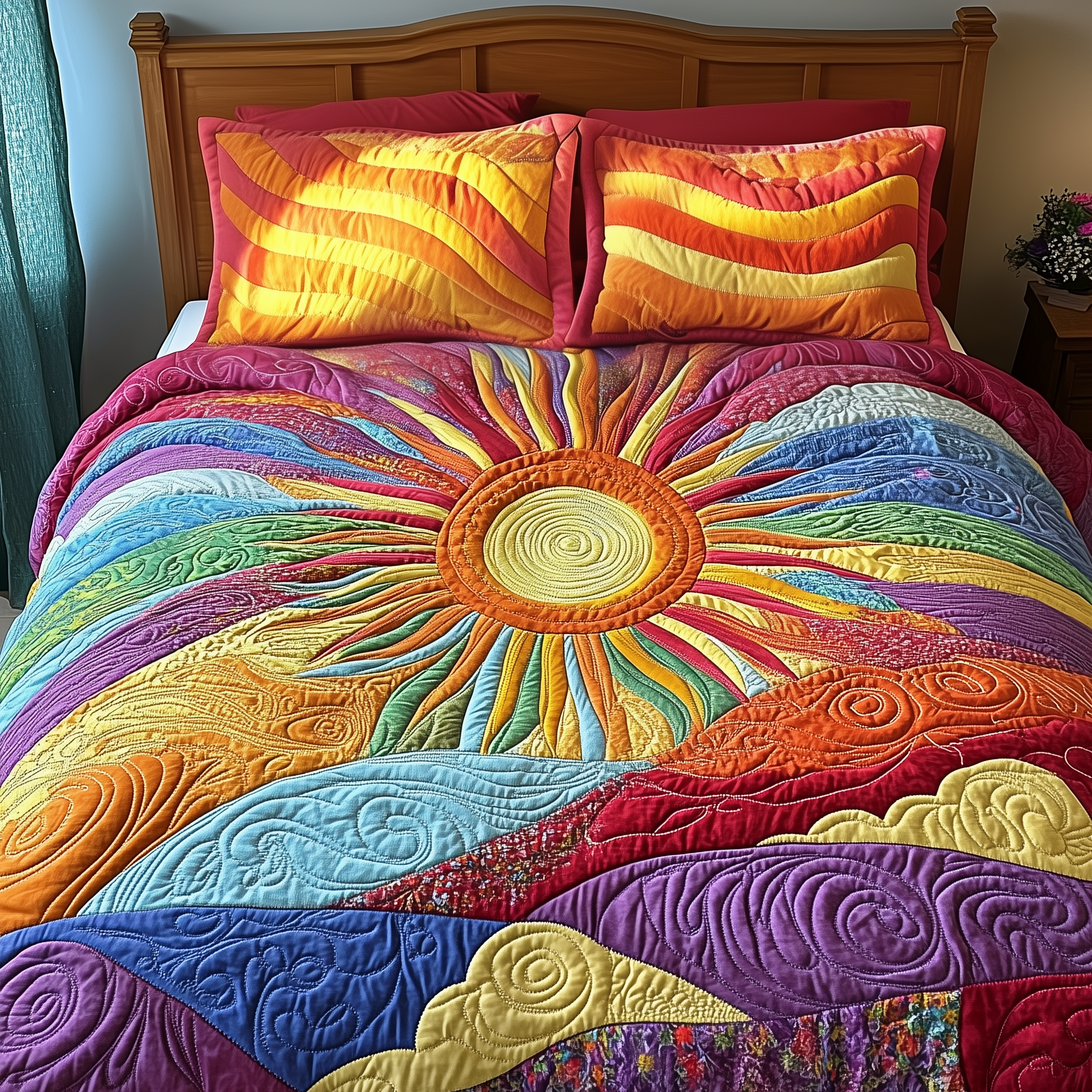Hippie Sunshine Quilted Bedding Set Gifts For Hippie Dad