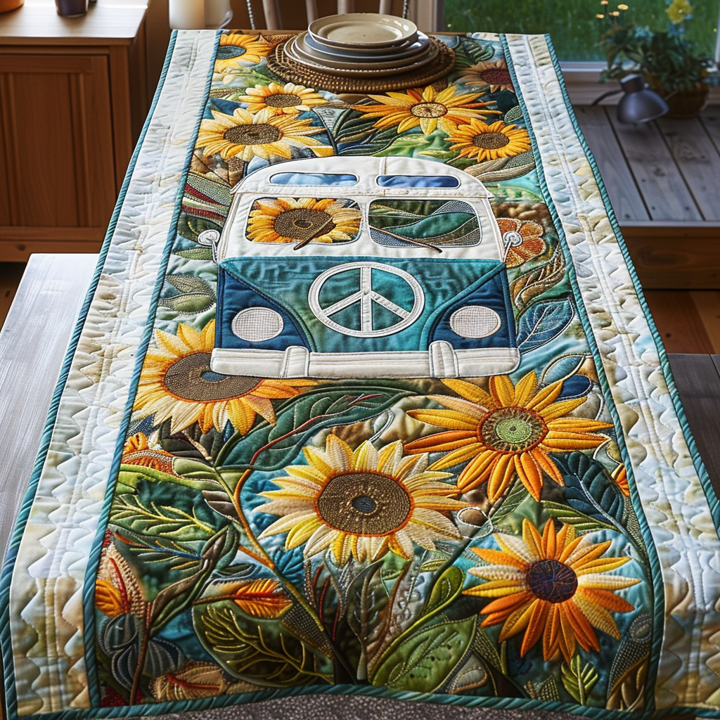 Hippie Sunshine Quilted Table Runner Dining Decor Sunflower Theme Gifts