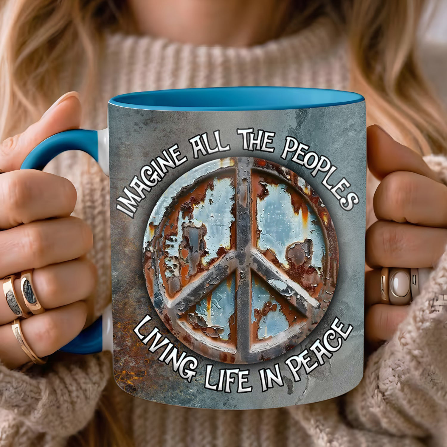 Hippie Symbol Imagine All The Peoples Mug Living Life In Peace Hippie Mug Gifts For Her