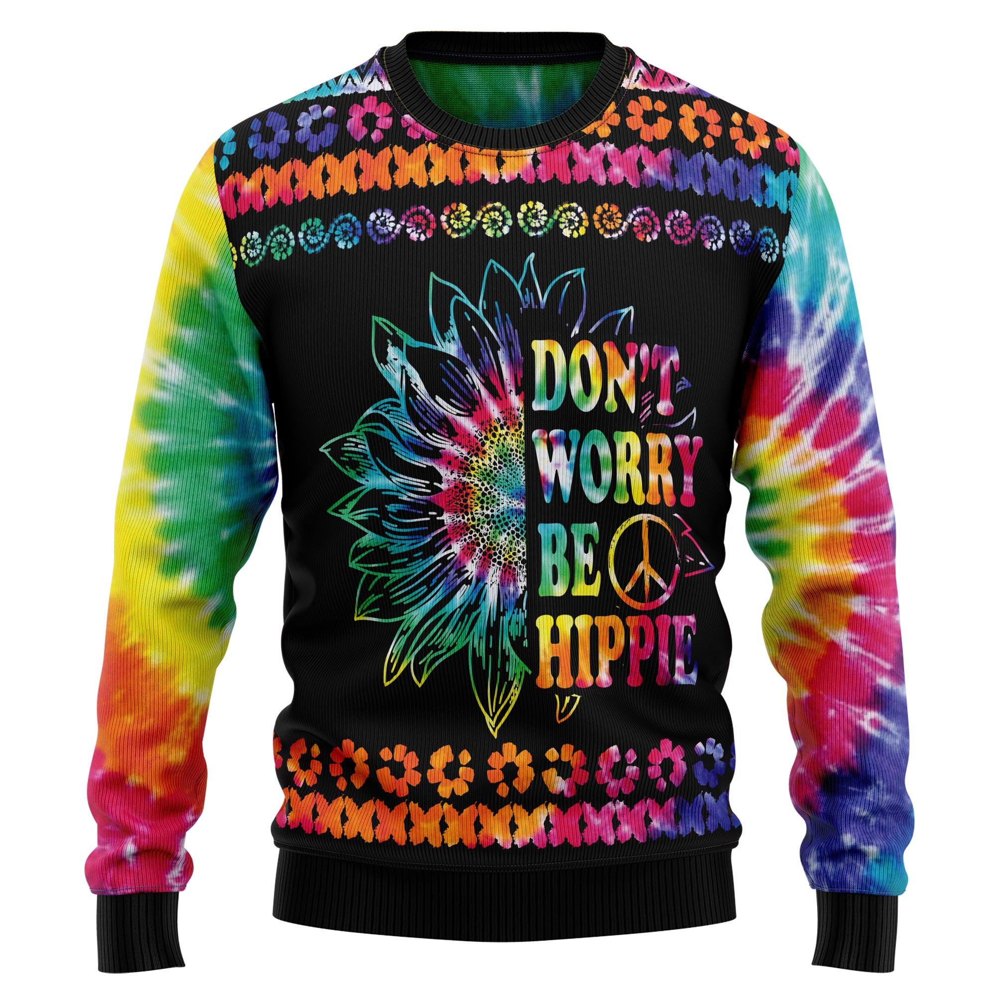 Hippie Tie Dye Color Ugly Christmas Sweater