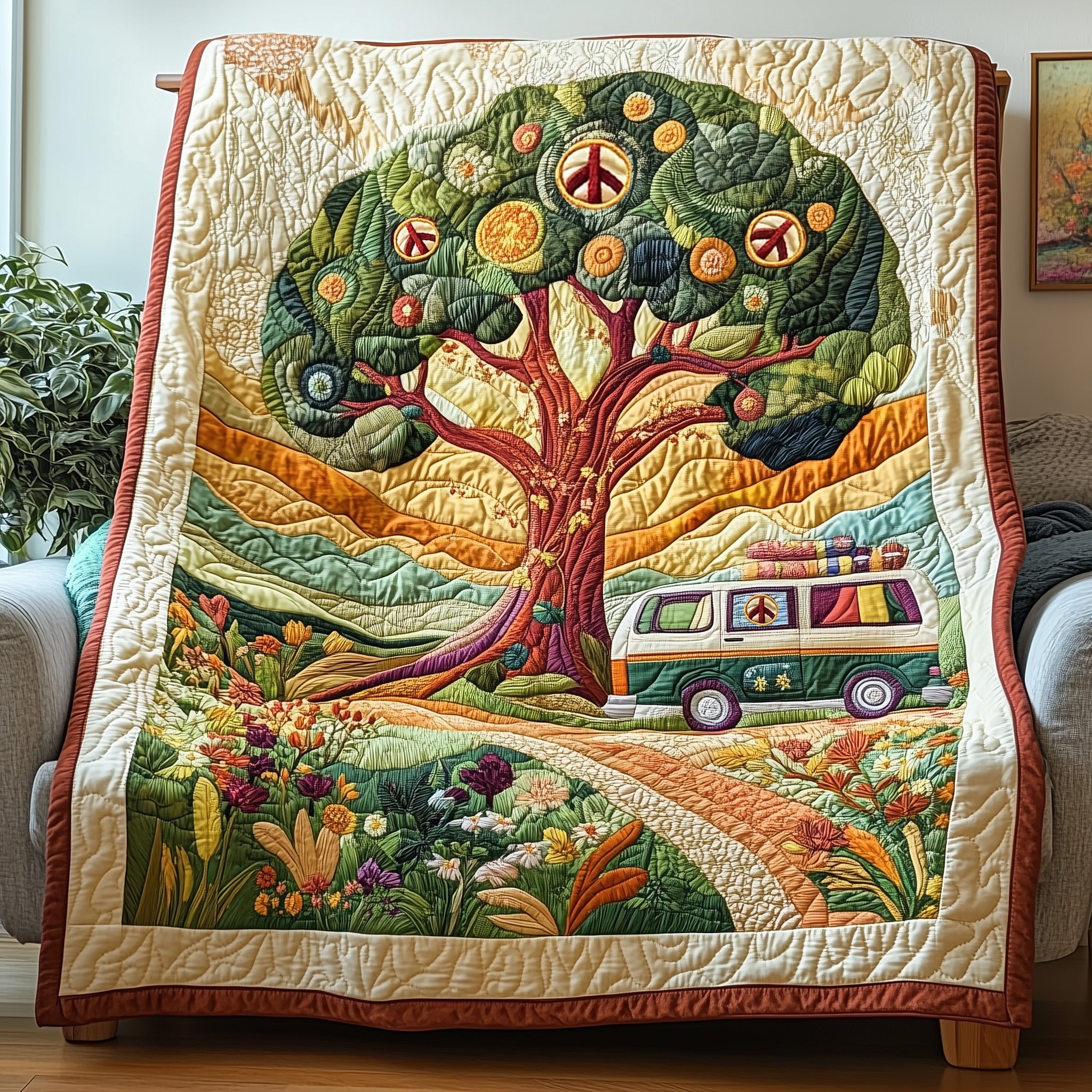 Hippie Trail Quilted Blanket Cute Bed BlanketGifts For Hippy Mom