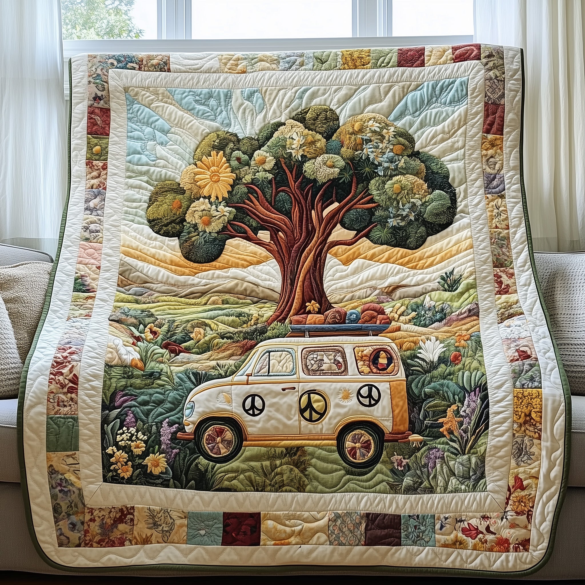 Hippie Trail Quilted Blanket Cute Bed BlanketGifts For The Hippie In Your Life