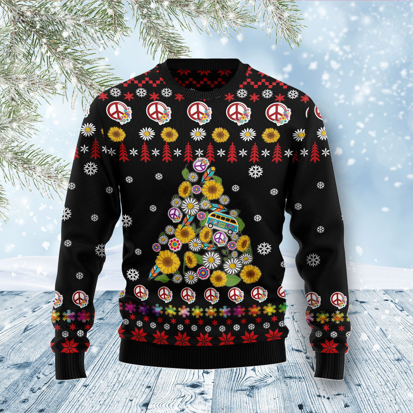 Hippie Tree Xmas Ugly Christmas Sweater Peaceful Themed Winter Clothing Christmas Gifts For Him