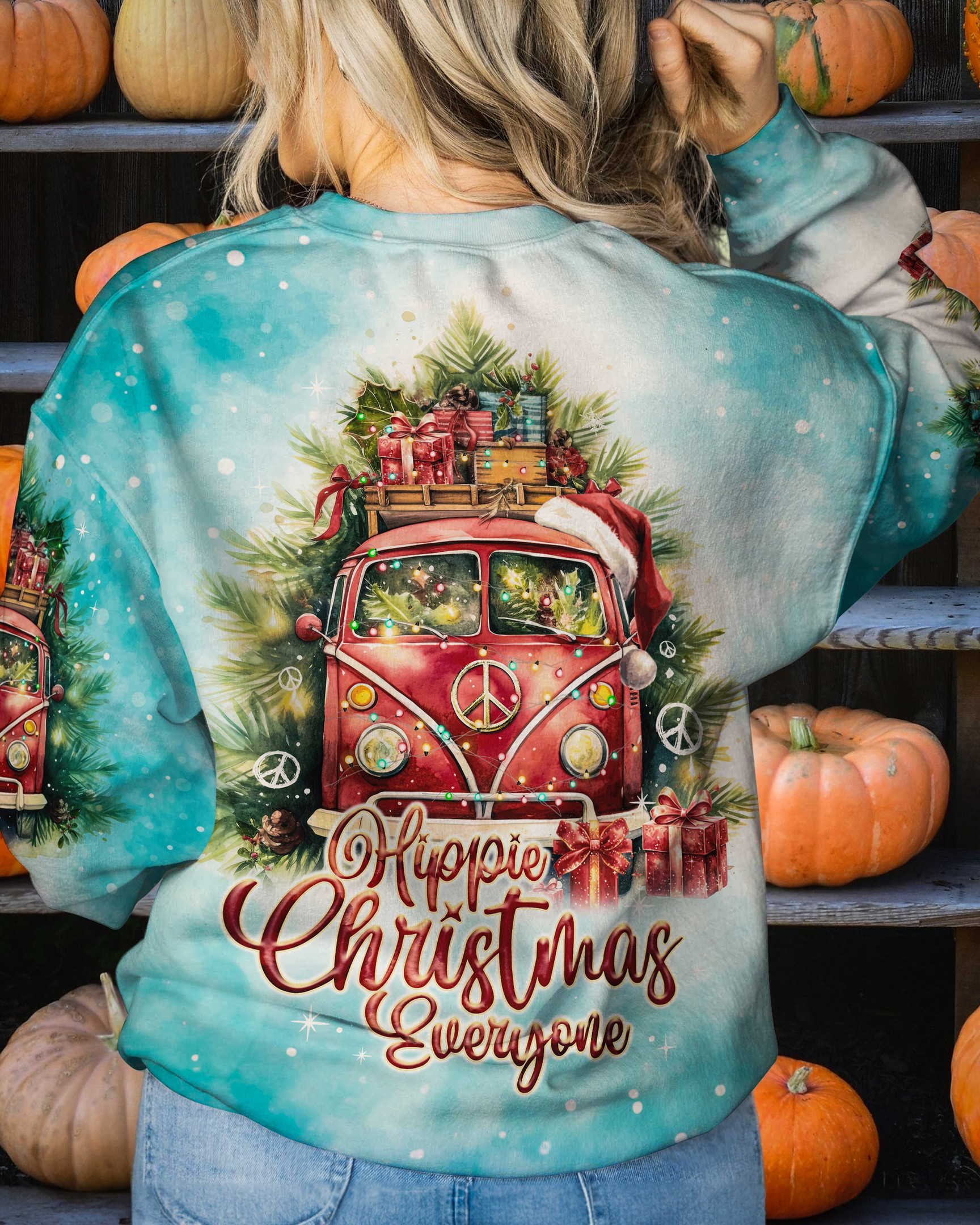 Hippie Van Carrying Gifts Sweatshirt Hippie Christmas Everyone Clothes Hippie Presents