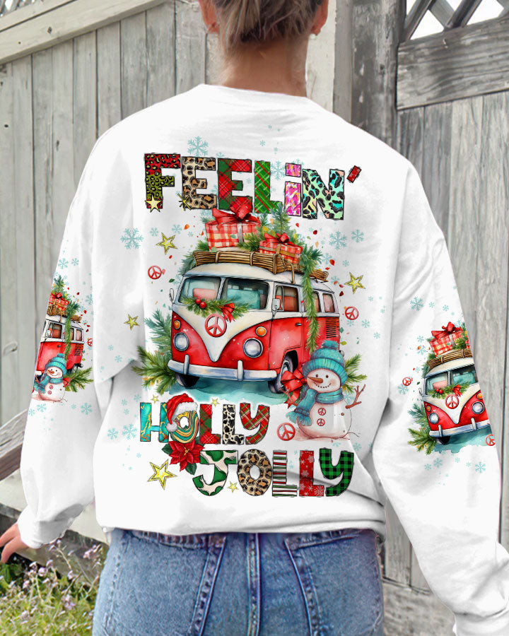 Hippie Van Feeling Holly Jolly Sweatshirt Cute Christmas Clothes Gifts For Hippie Girlfriend