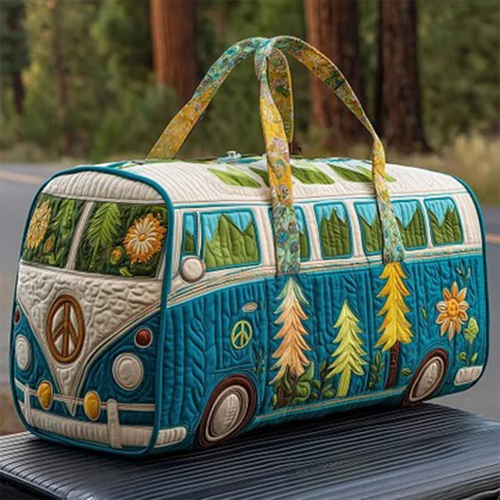 Hippie Van Graphic Desgin Quilted Duffle Bag Hippie Style Bag Unique Present For Friends