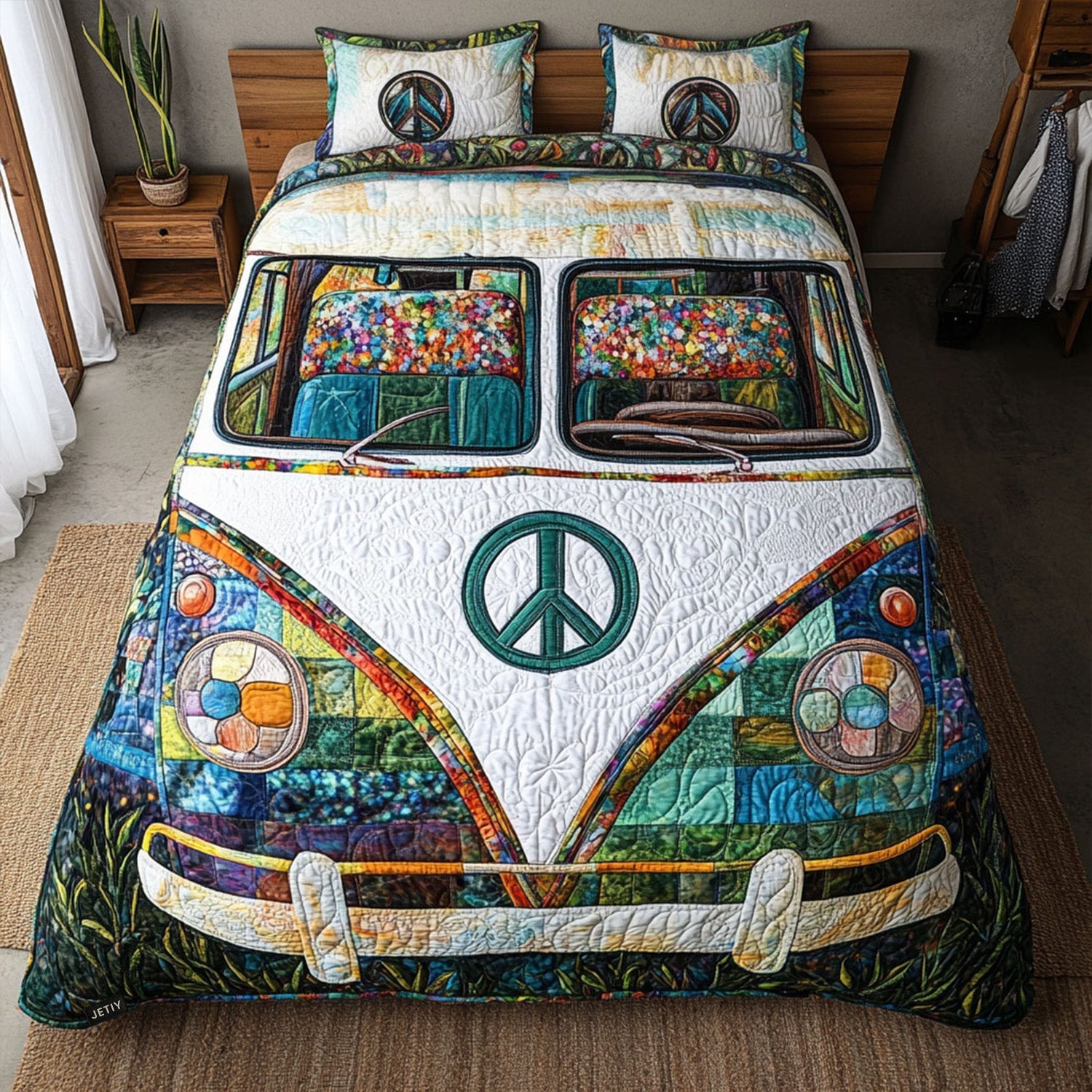 Hippie Van Haven Quilted Bedding Set Full Size Sheets Boho Gift For Grandma