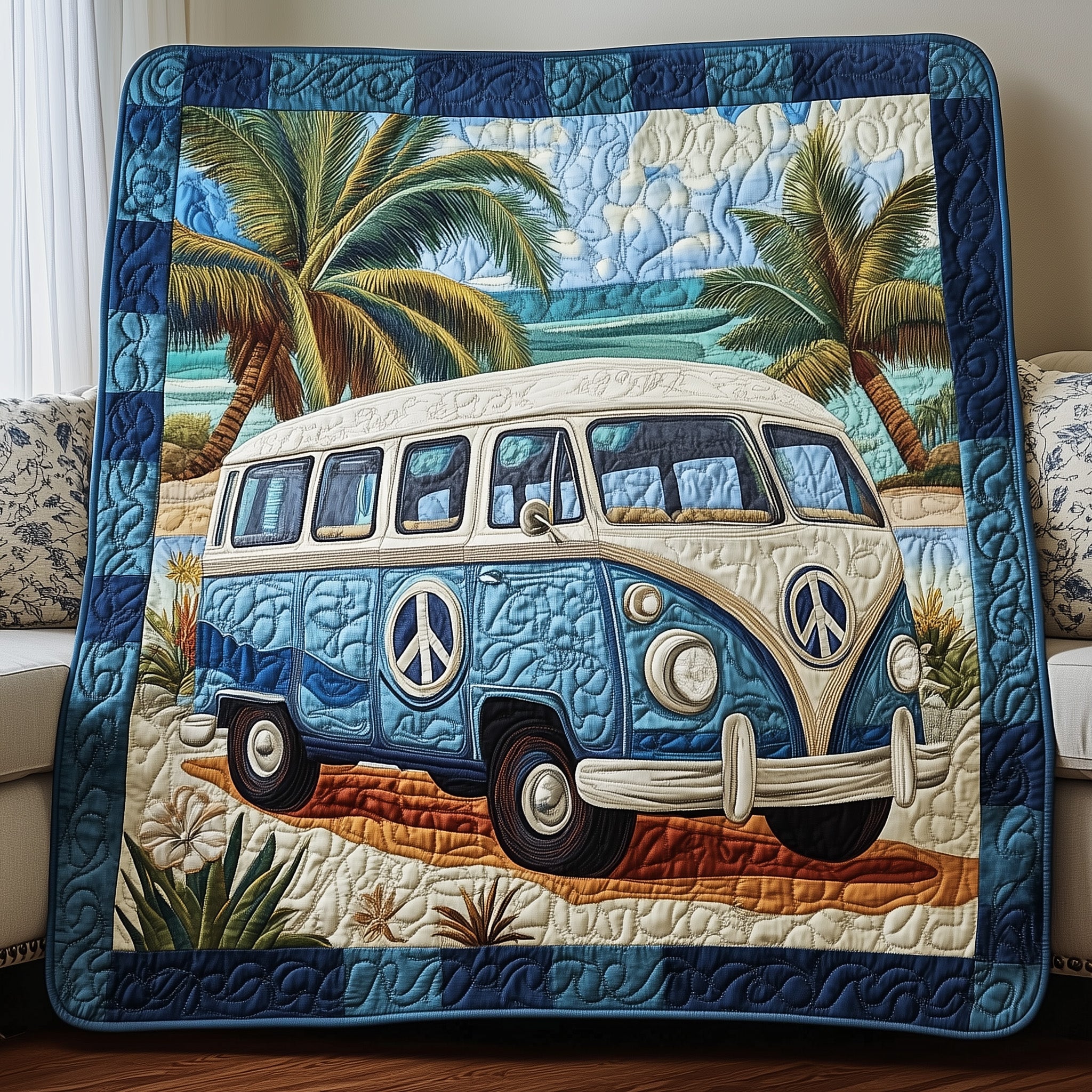 Hippie Van Journey Quilted Blanket Cute Soft BlanketGifts For Hippie Guys