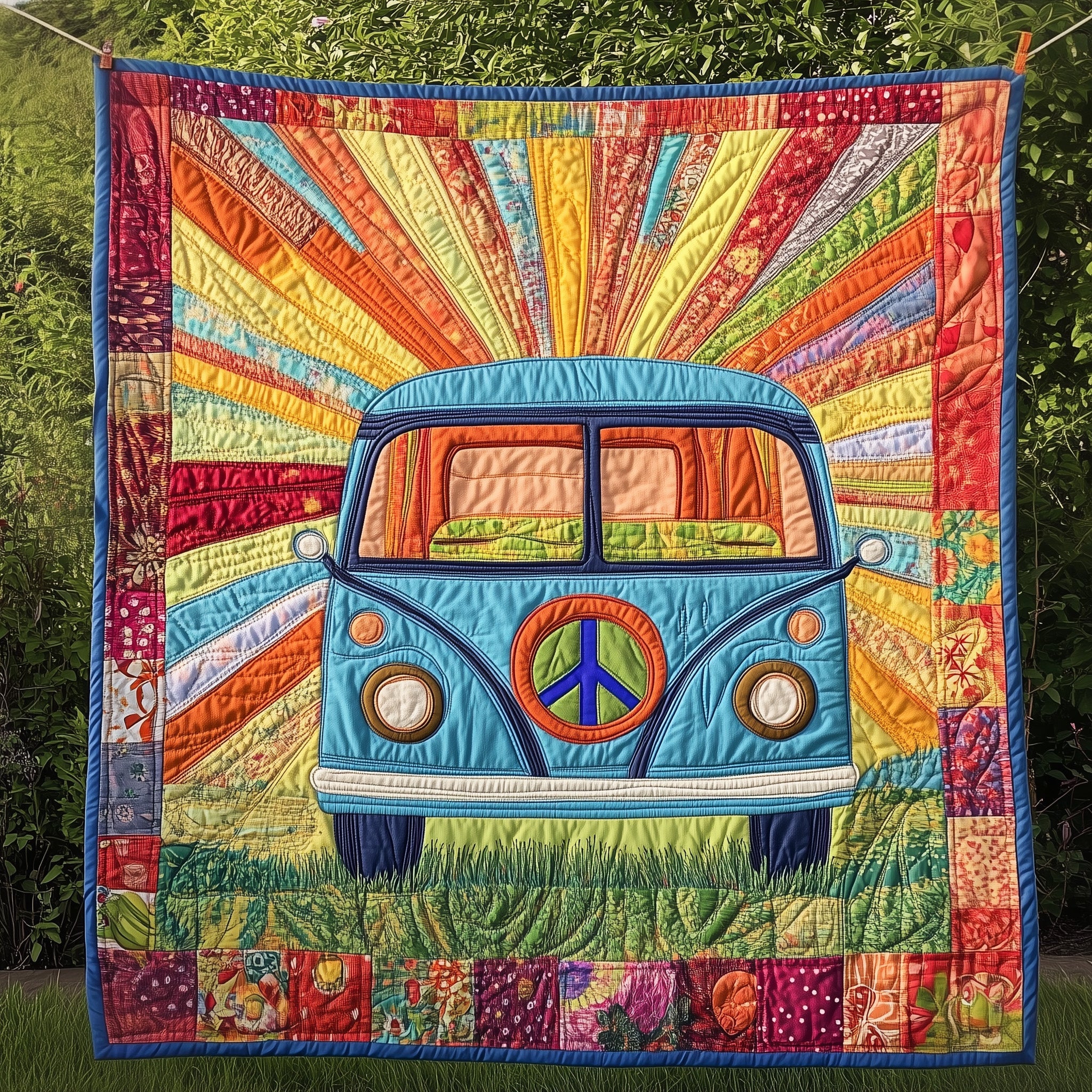 Hippie Van Journey Quilted Blanket Cute Soft BlanketGifts For Hippie Sister