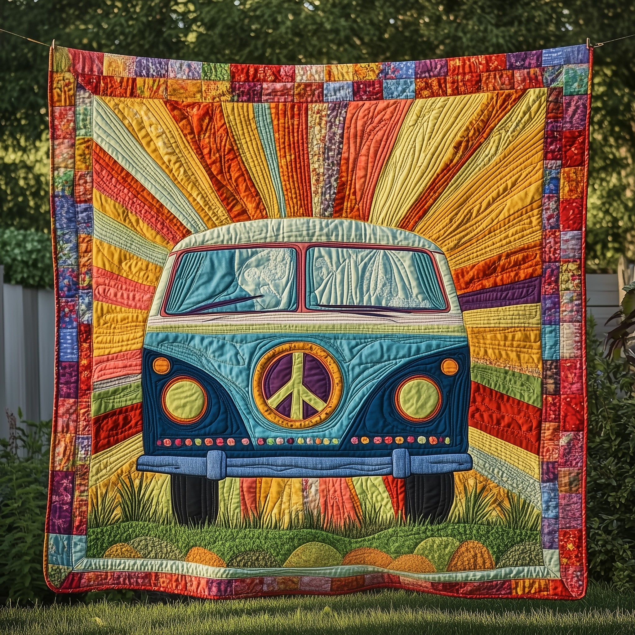 Hippie Van Journey Quilted Blanket Cute Soft BlanketHippy Christmas Gifts