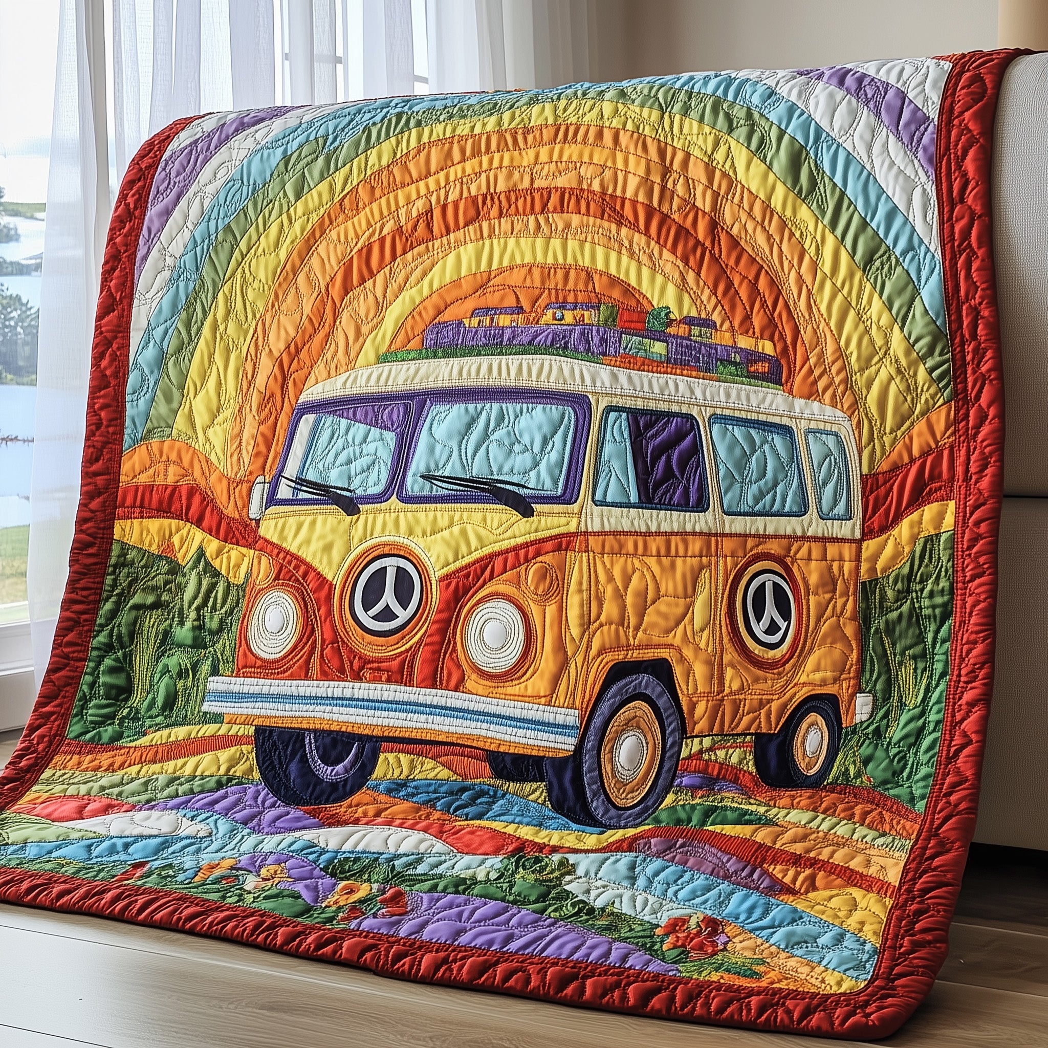 Hippie Van Journey Quilted Blanket Cute Soft BlanketXmas Hippy Gifts For Him