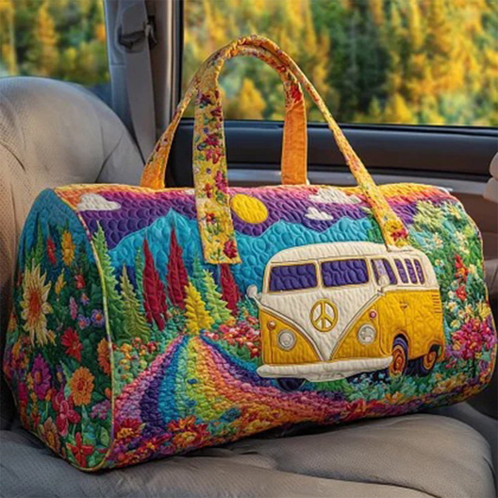 Hippie Van Large Capacity Floral Quilted Duffle Bag Hippie Style Bag Unique Gift For Peace Lovers