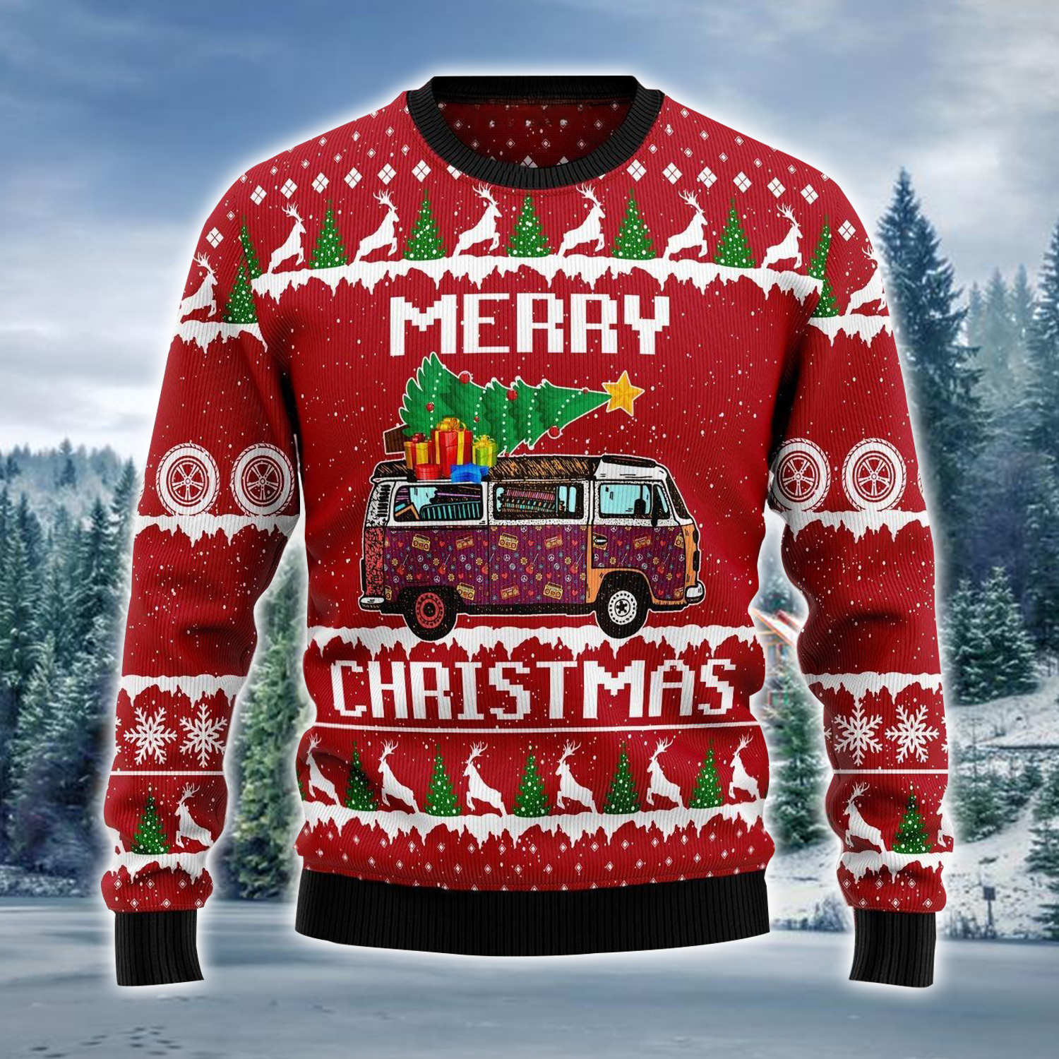 Hippie Van Merry Christmas Ugly Holiday Jumper Hippie Themed Sweaters Christmas Gifts