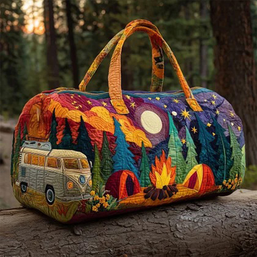 Hippie Van Peaceful Forest Trail Quilted Tote Bag Hippie Style Merch Good Gift For Friends