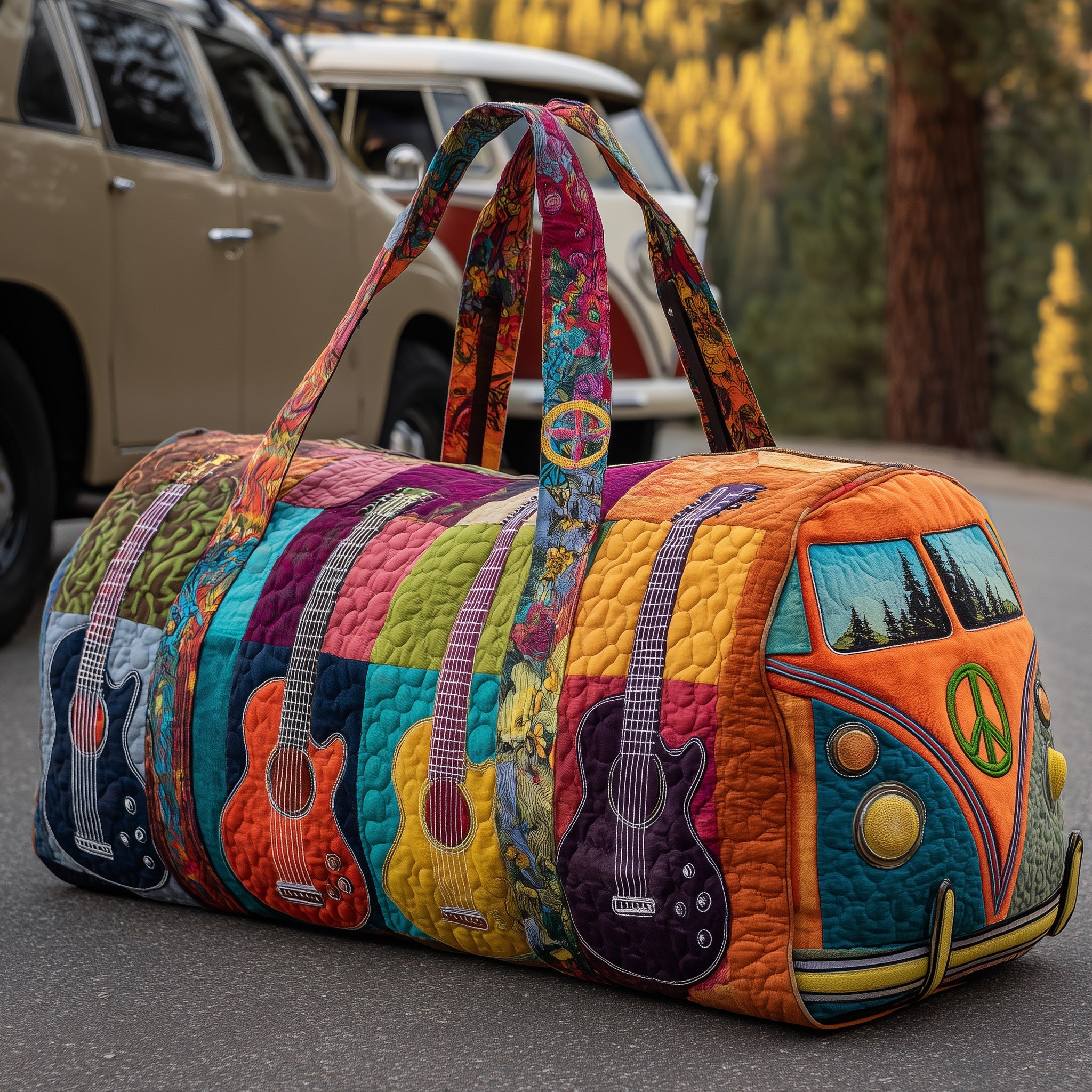 Hippie Van Quilt Duffle Bag Compact And Spacious