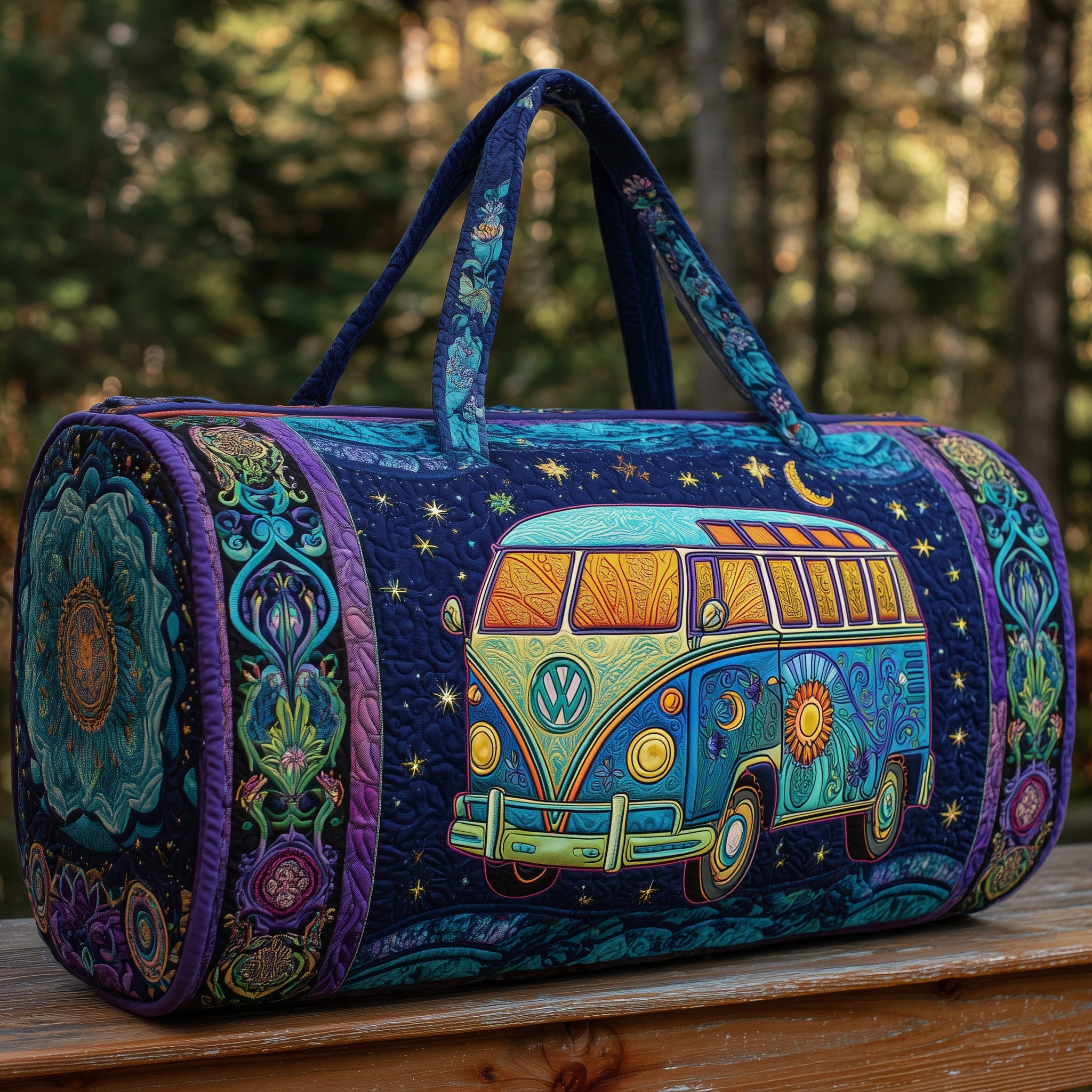 Hippie Van Quilt Duffle Bag Organized Storage Pockets