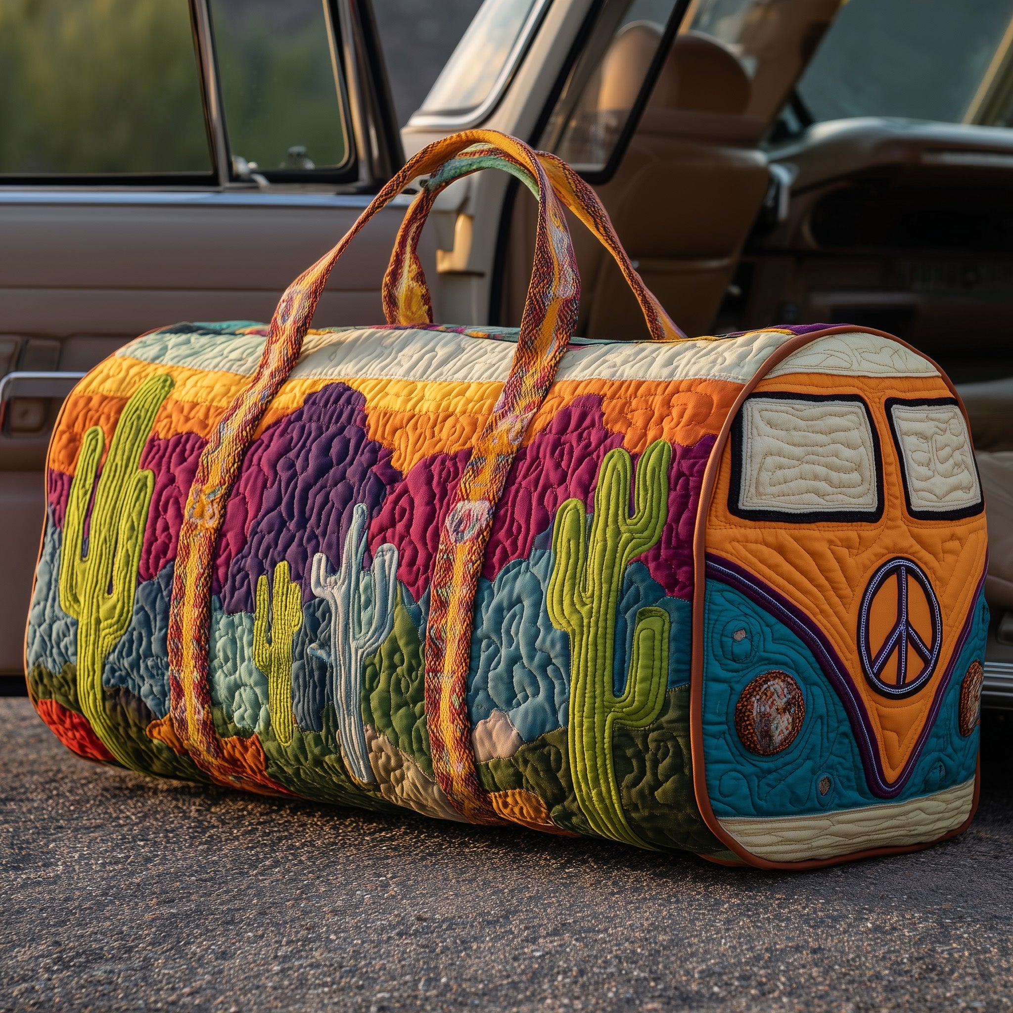 Hippie Van Quilt Duffle Bag Thanksgiving Gift Idea