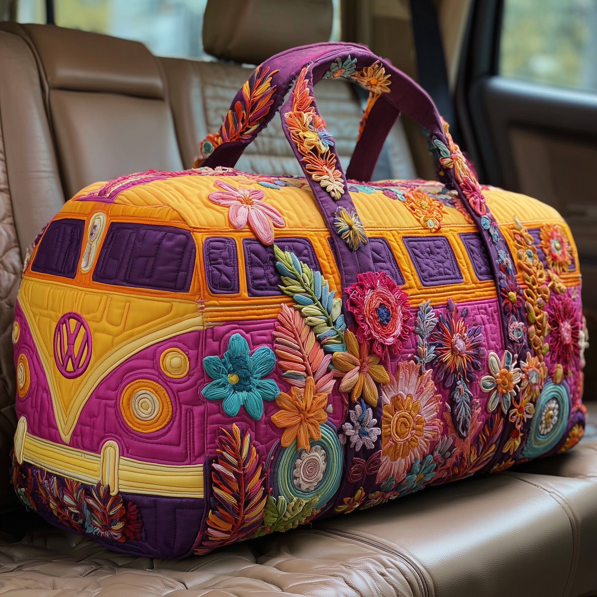 Hippie Van Quilt Duffle Bag Valentine's Day Gift Idea