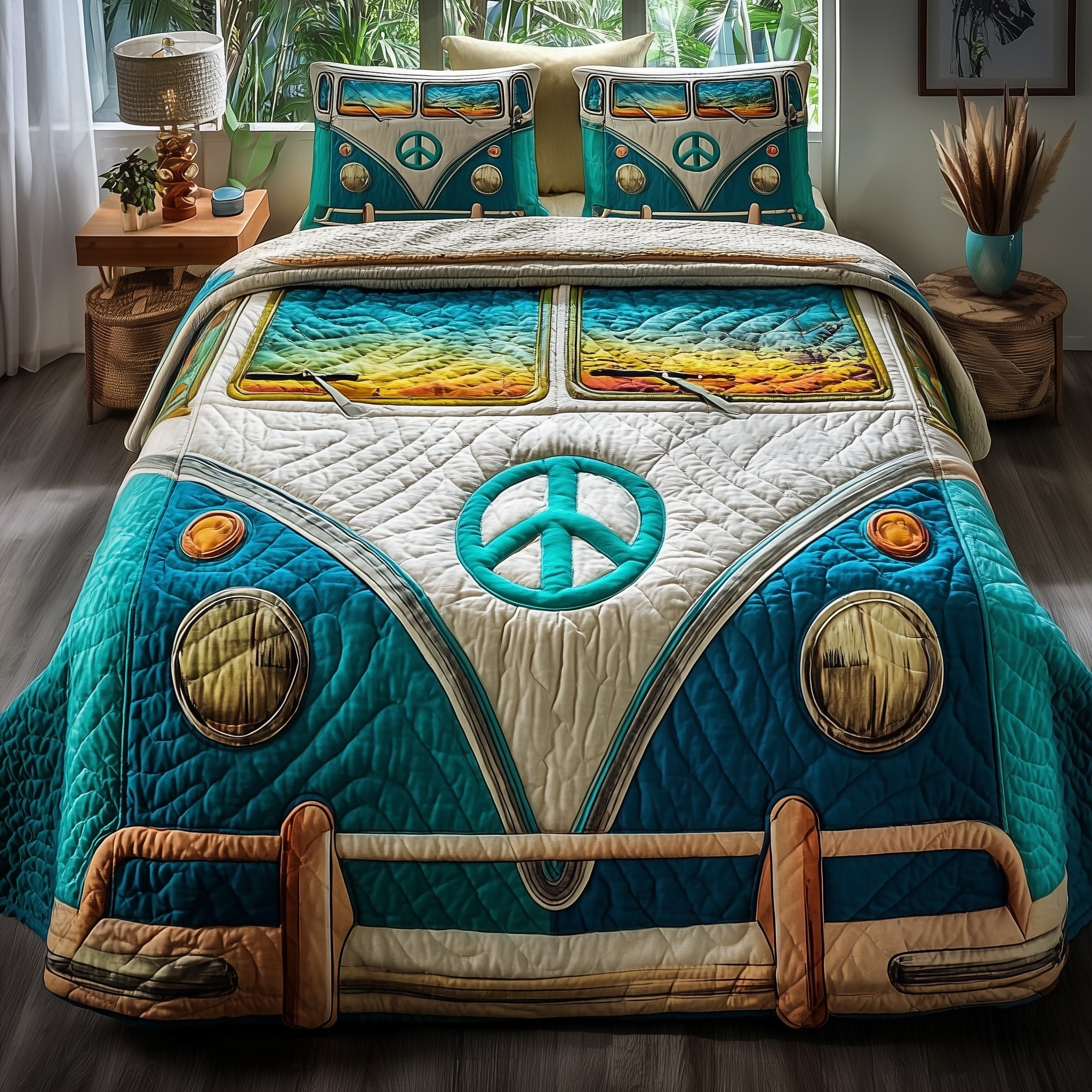 Hippie Van Quilted Bedding Set Breathable