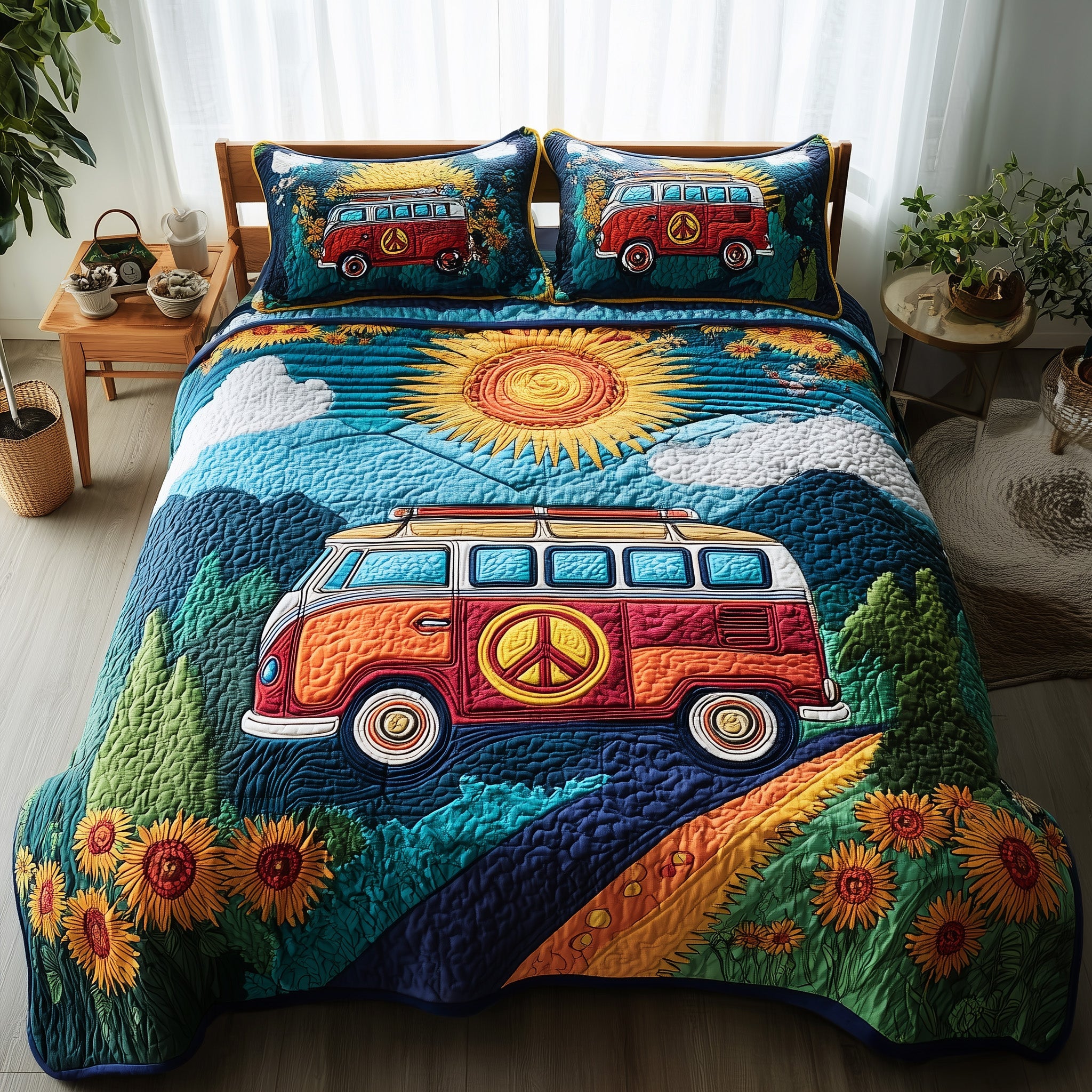Hippie Van Quilted Bedding Set Cozy Bedroom