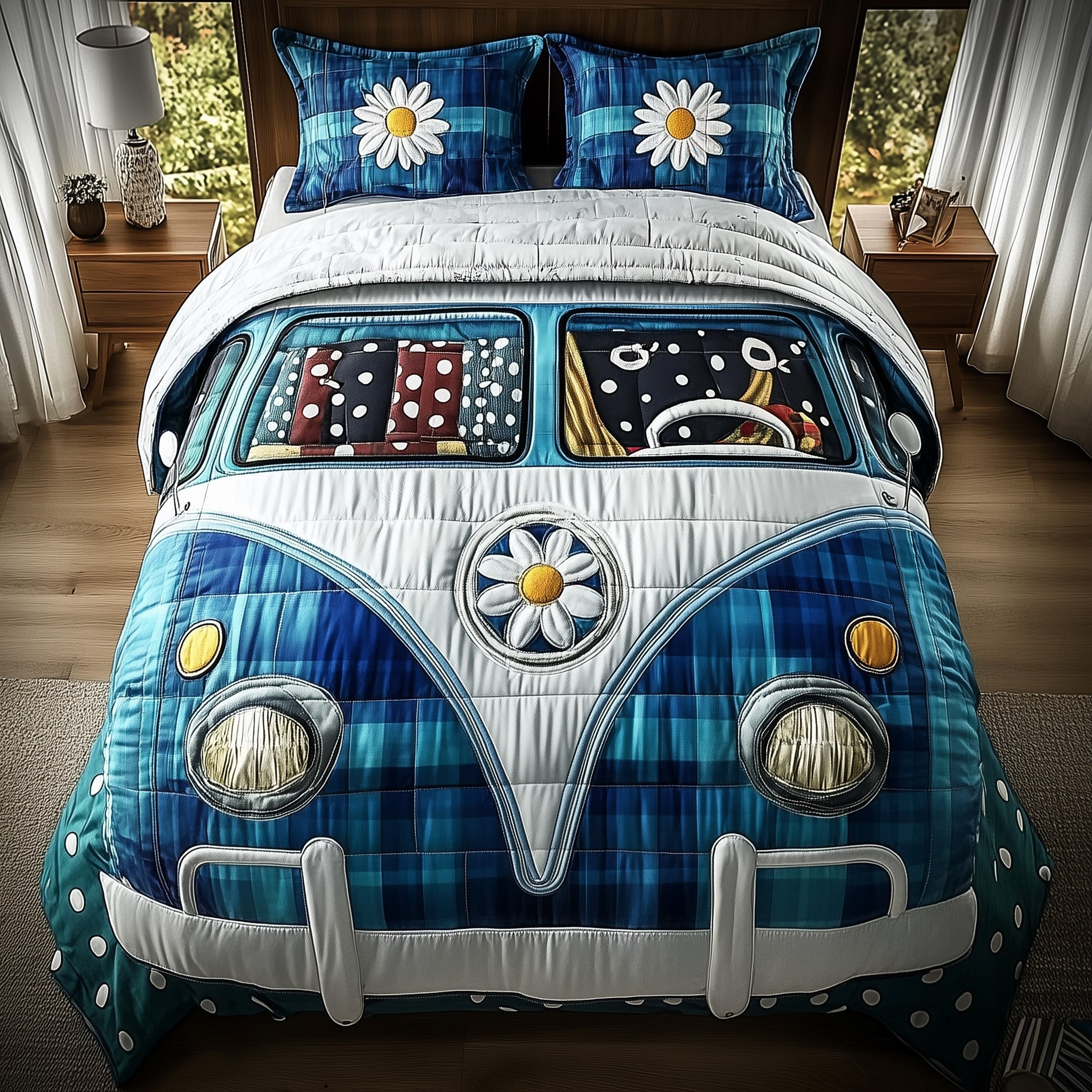 Hippie Van Quilted Bedding Set Cozy Settings Happy Christmas Gift Ideas