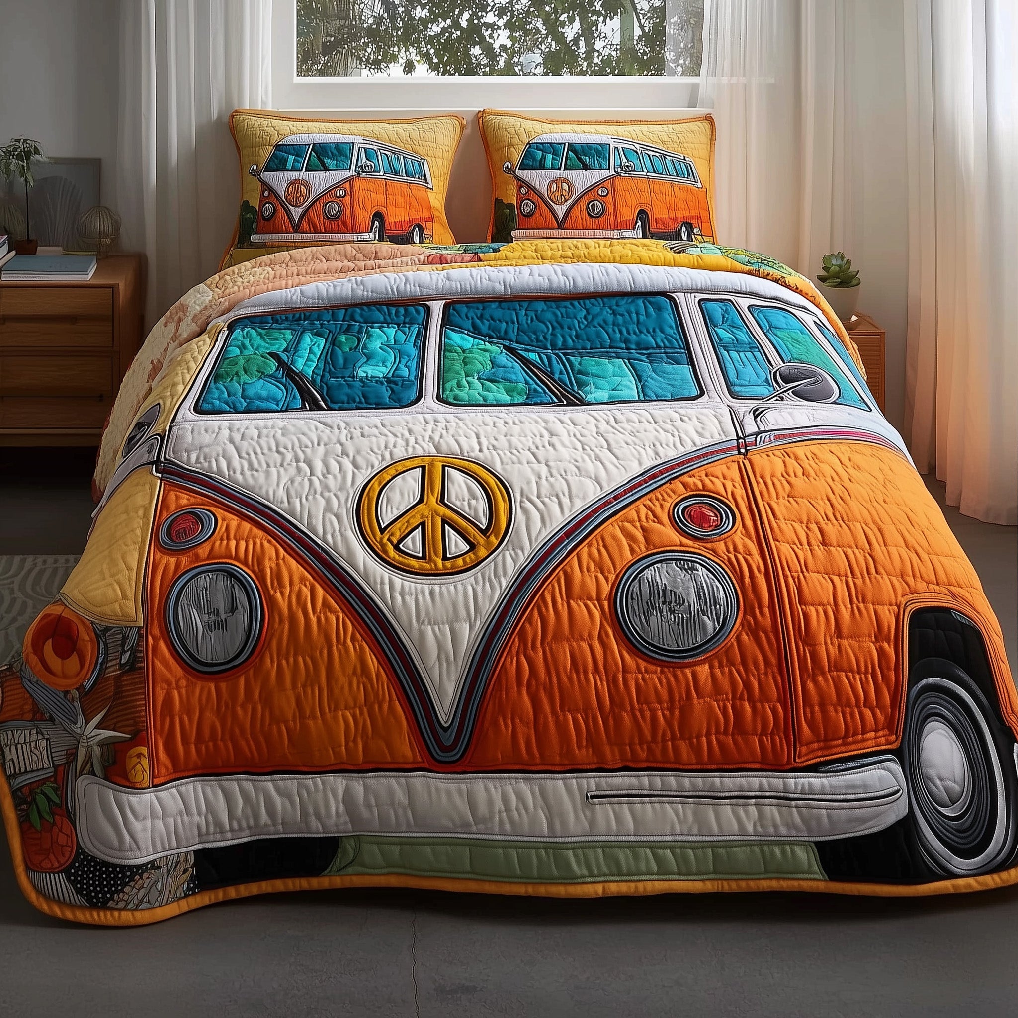 Hippie Van Quilted Bedding Set Create a Cozy Space