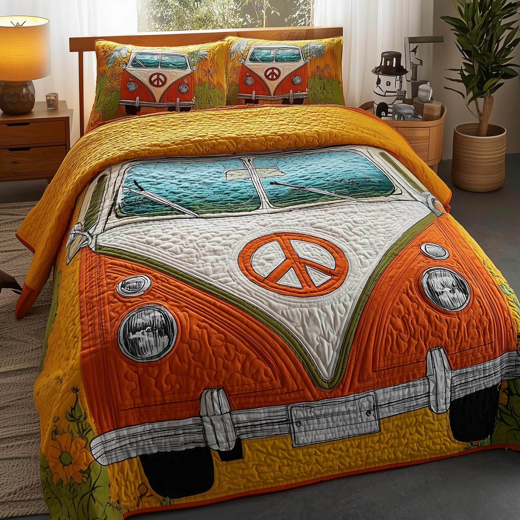 Hippie Van Quilted Bedding Set Duvet Cover Bedspread Best Gifts For Hippie Friends