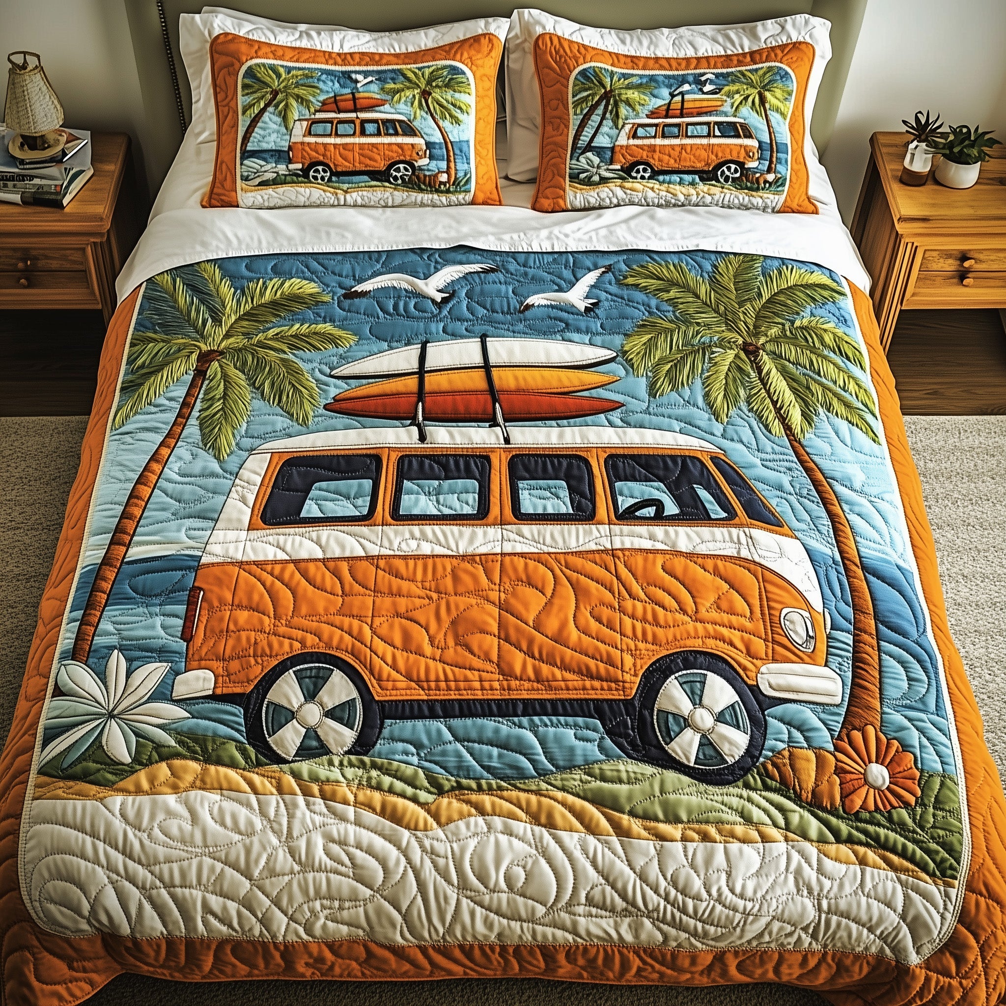 Hippie Van Quilted Bedding Set Duvet Cover Bedspread Birthday Gift For Hippie Friend