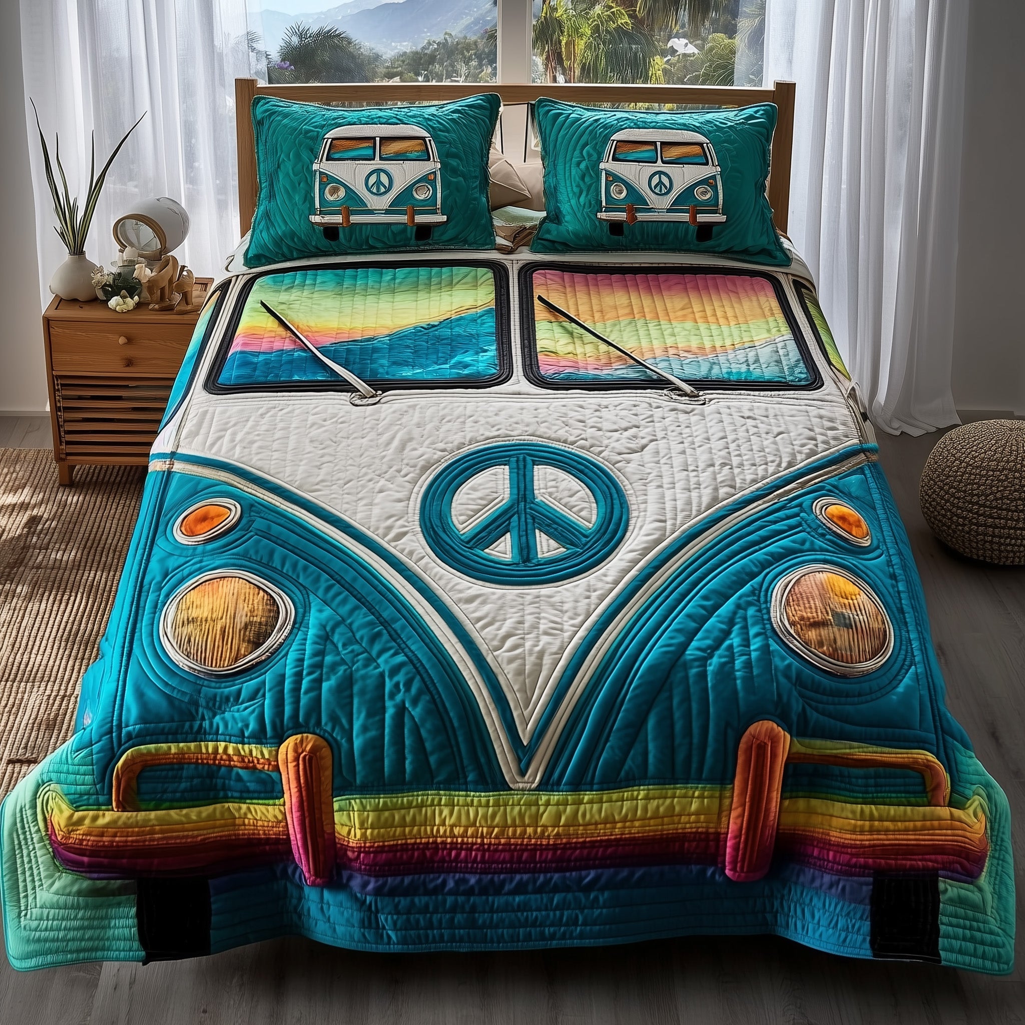Hippie Van Quilted Bedding Set Duvet Cover Bedspread Hippie Christmas Gift Ideas