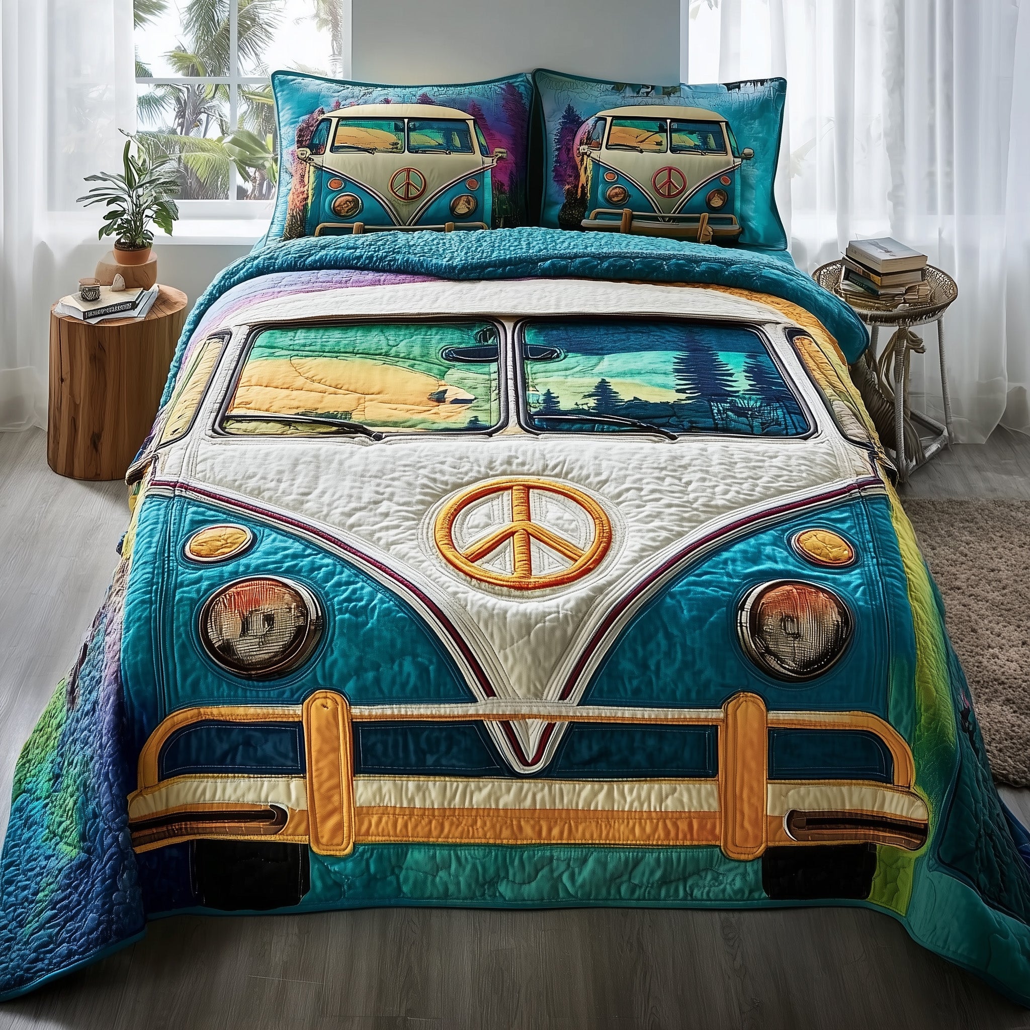 Hippie Van Quilted Bedding Set Duvet Cover Bedspread Hippie Gifts For Mom