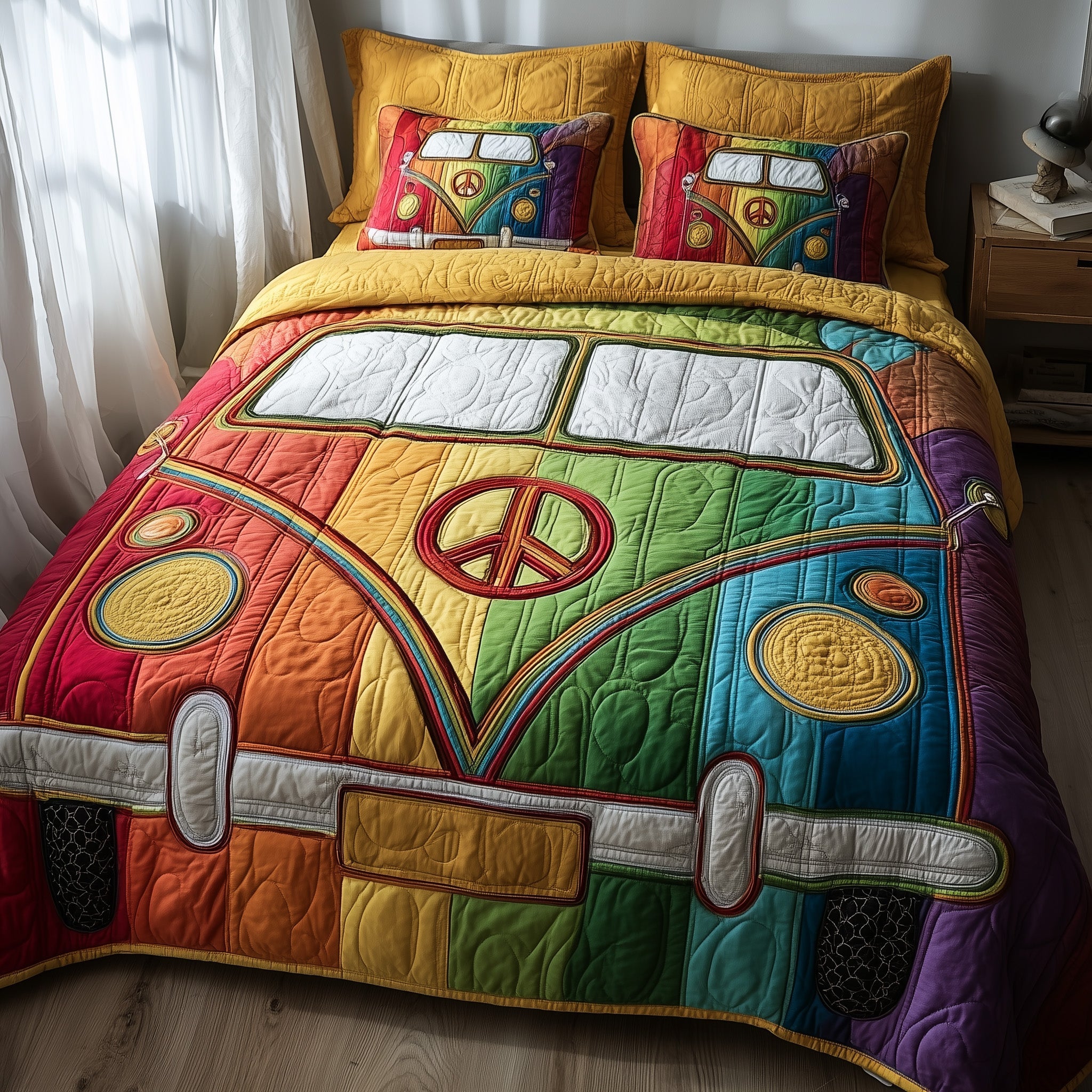 Hippie Van Quilted Bedding Set Duvet Cover Bedspread Hippie Gifts Ideas For Her