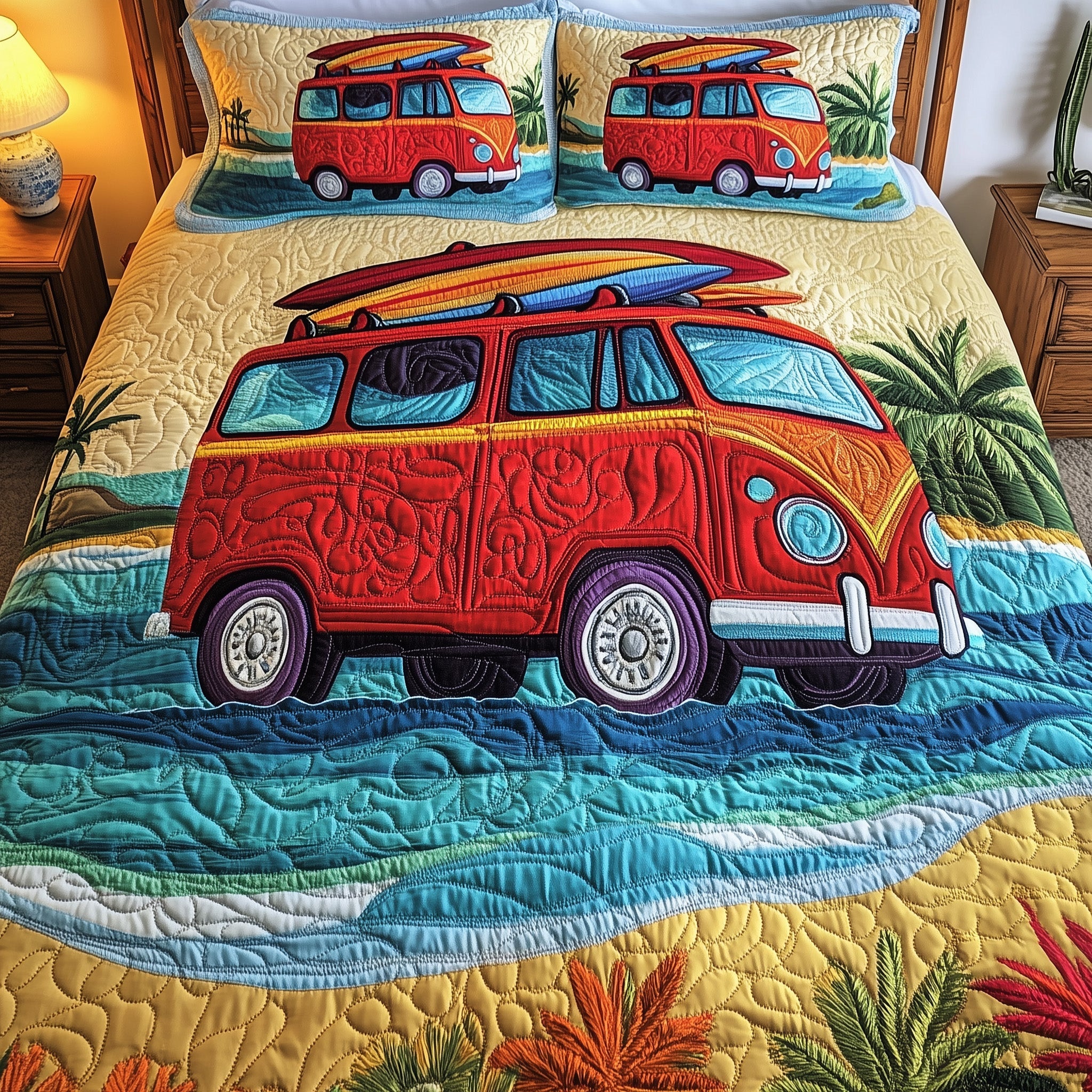 Hippie Van Quilted Bedding Set Elegant Bedding