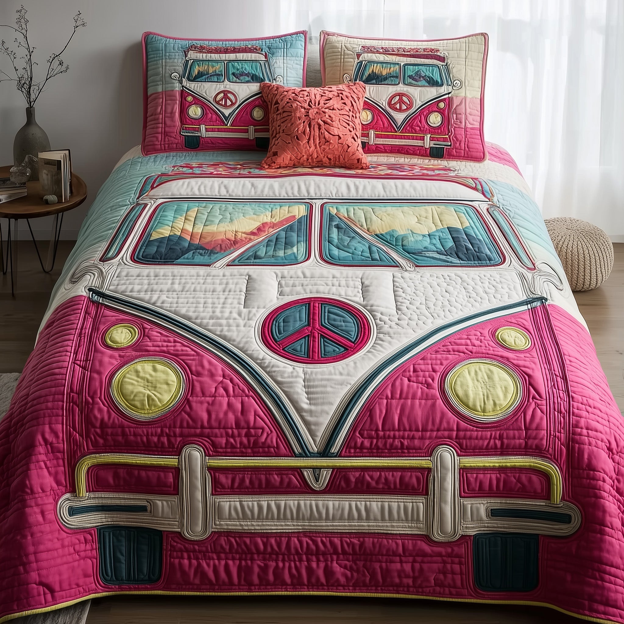 Hippie Van Quilted Bedding Set For Men