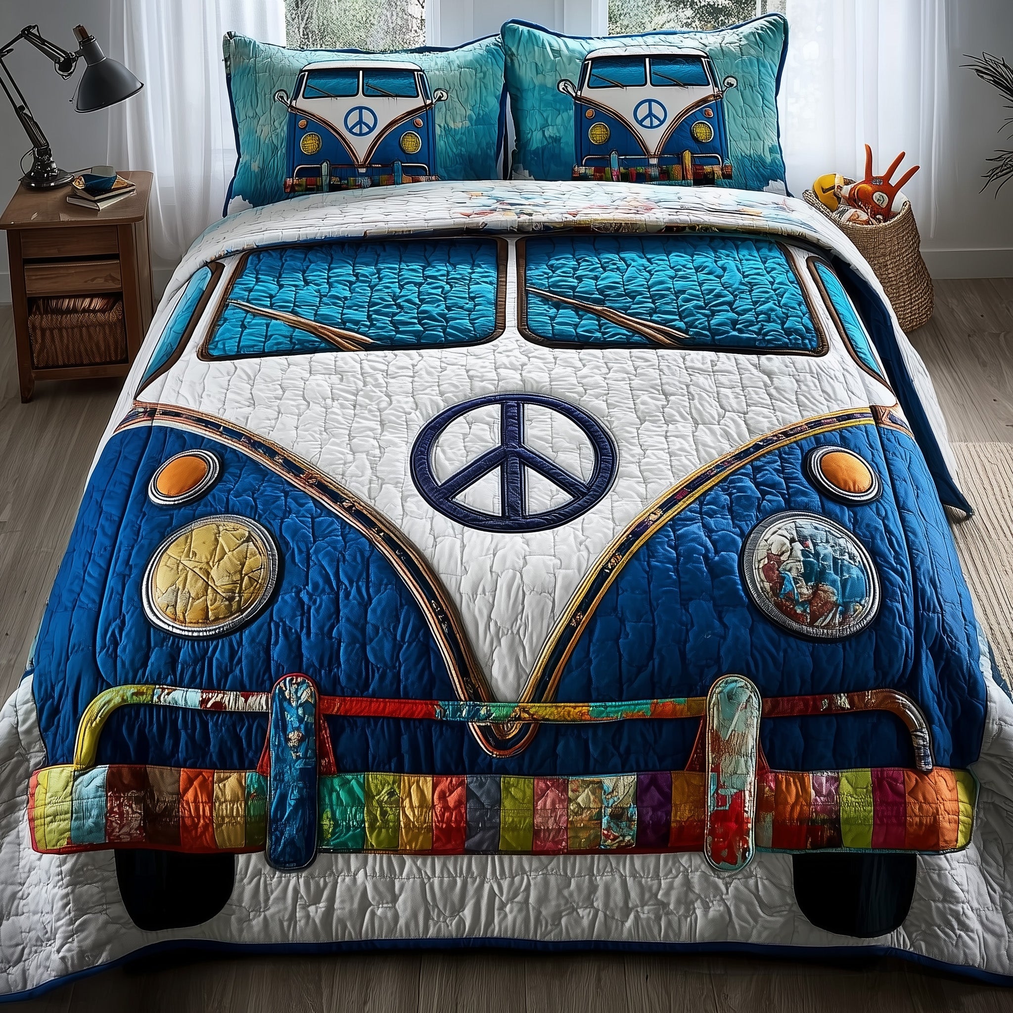 Hippie Van Quilted Bedding Set Striped Design