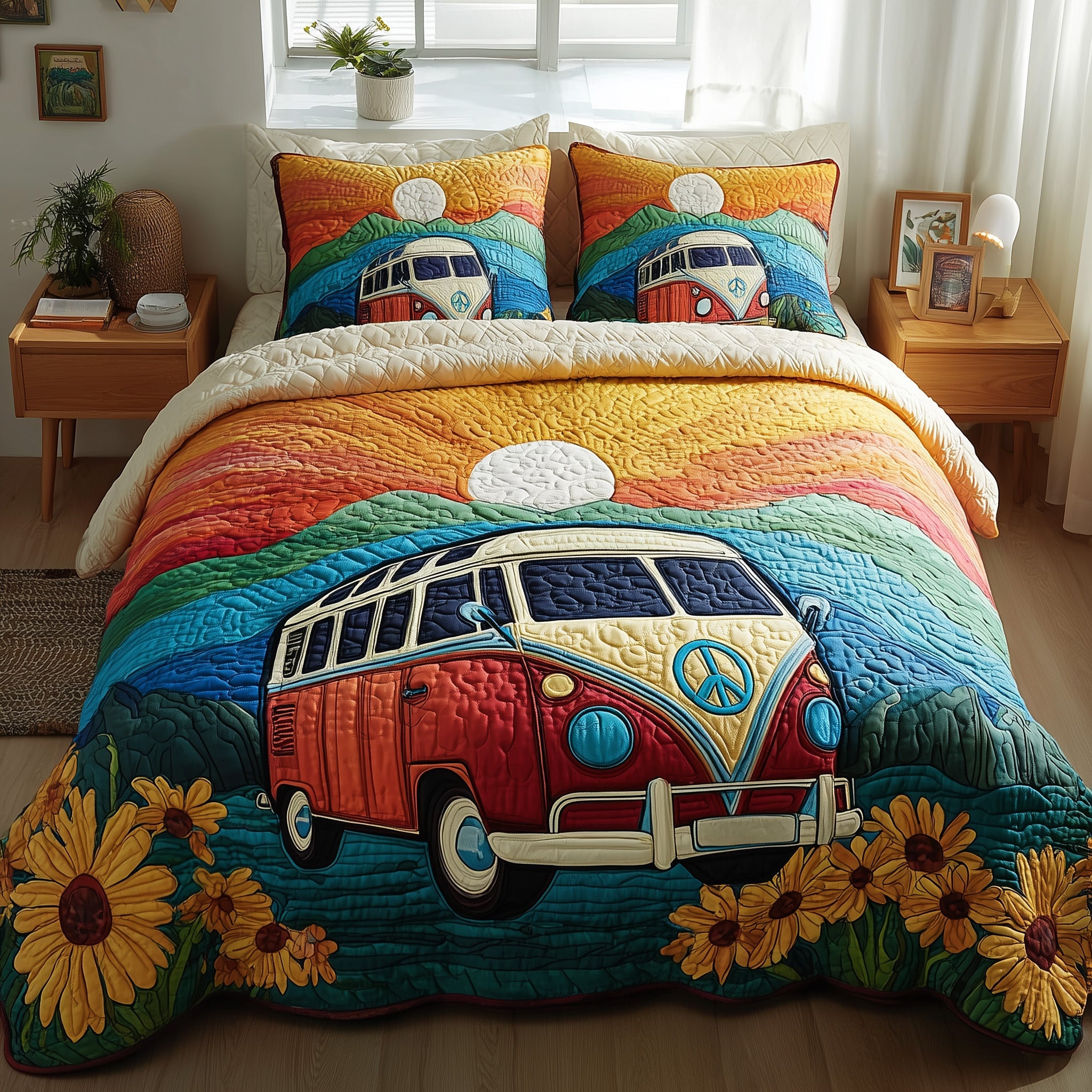Hippie Van Quilted Bedding Set Wedding Gift