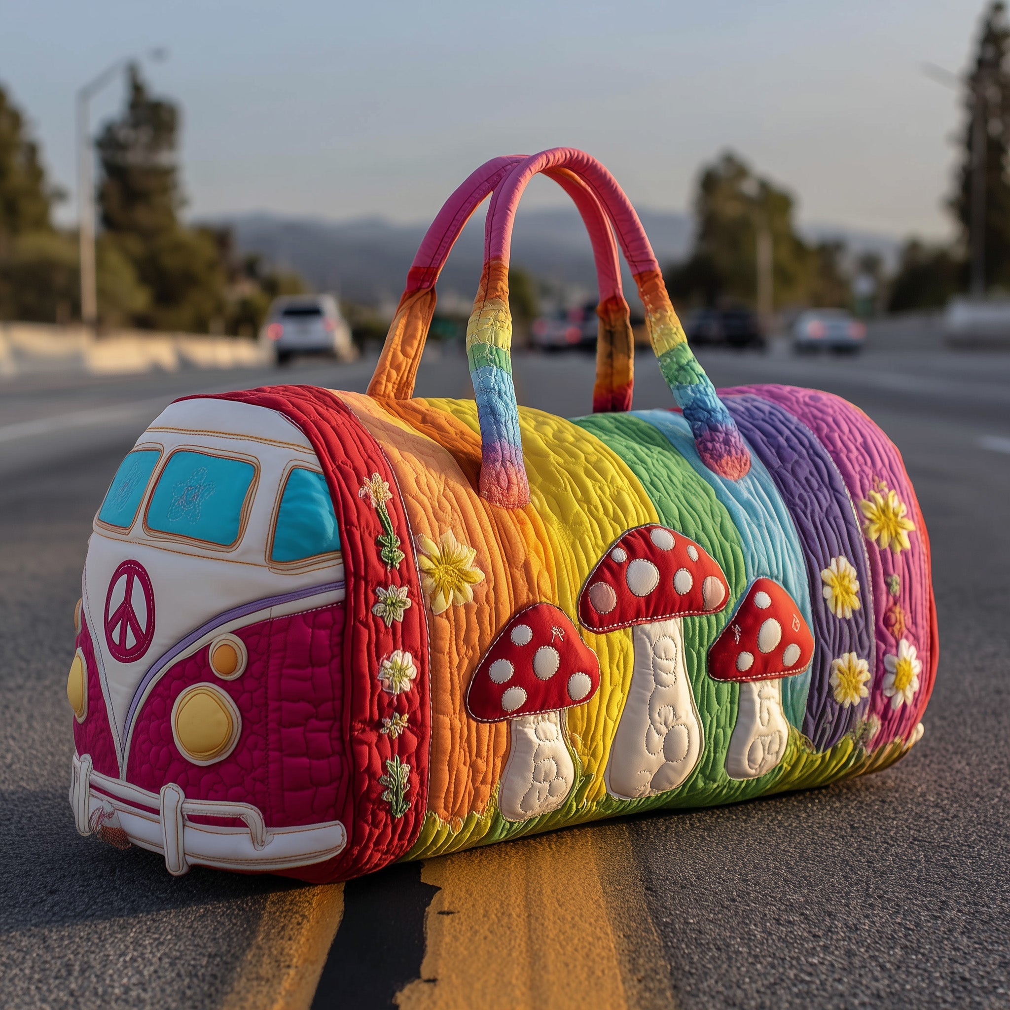 Hippie Van Quilted Duffle Bag Anniversary Gift Idea