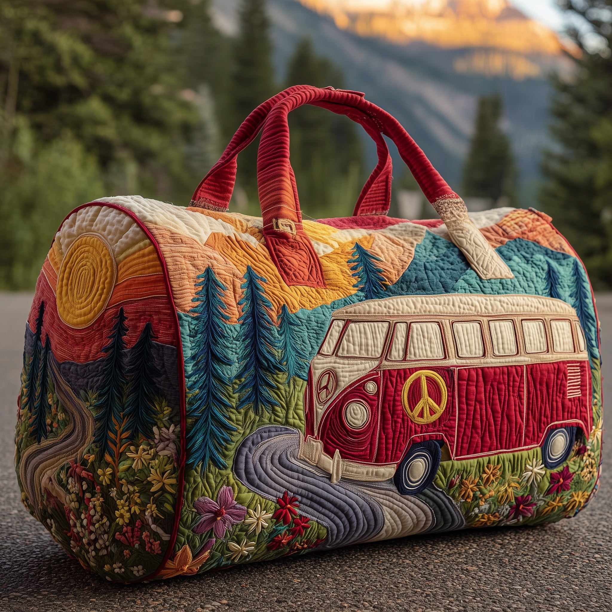 Hippie Van Quilted Duffle Bag Back To School Essential(1)