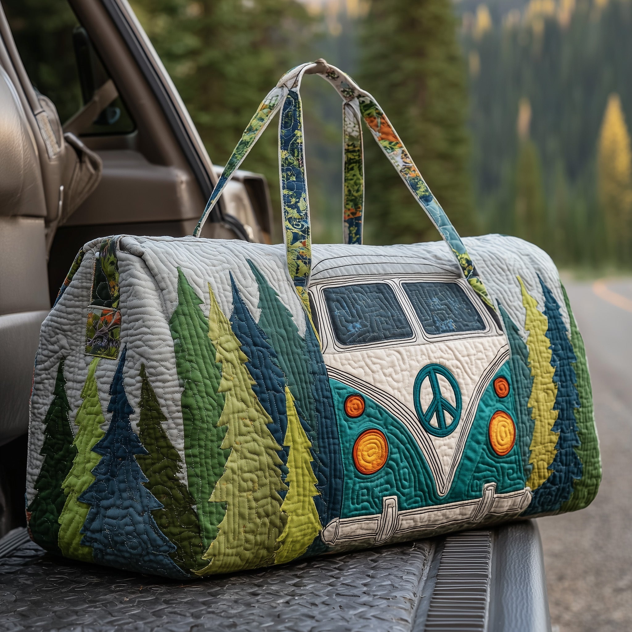 Hippie Van Quilted Duffle Bag Birthday Gift Idea