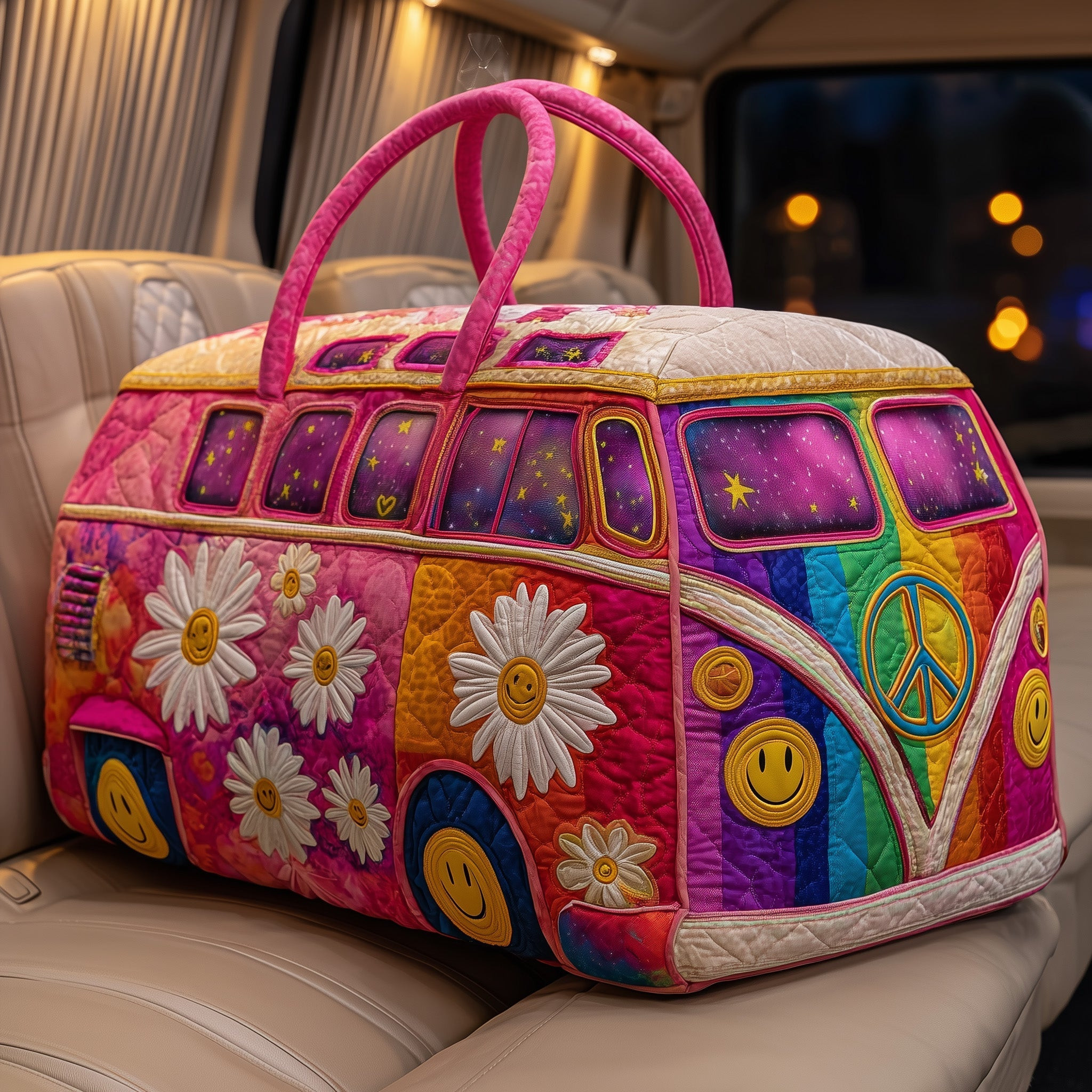 Hippie Van Quilted Duffle Bag Colorful Camper Travel Bag Best Gift For Van Life Camping Outdoor Gear