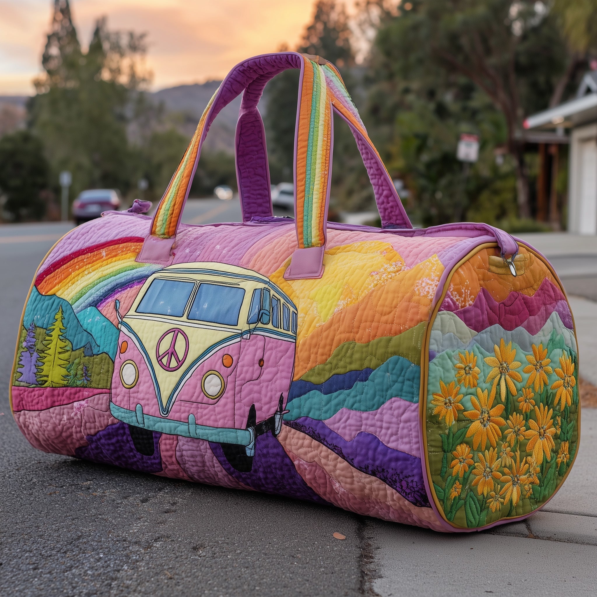 Hippie Van Quilted Duffle Bag Everyday Gift Idea(1)