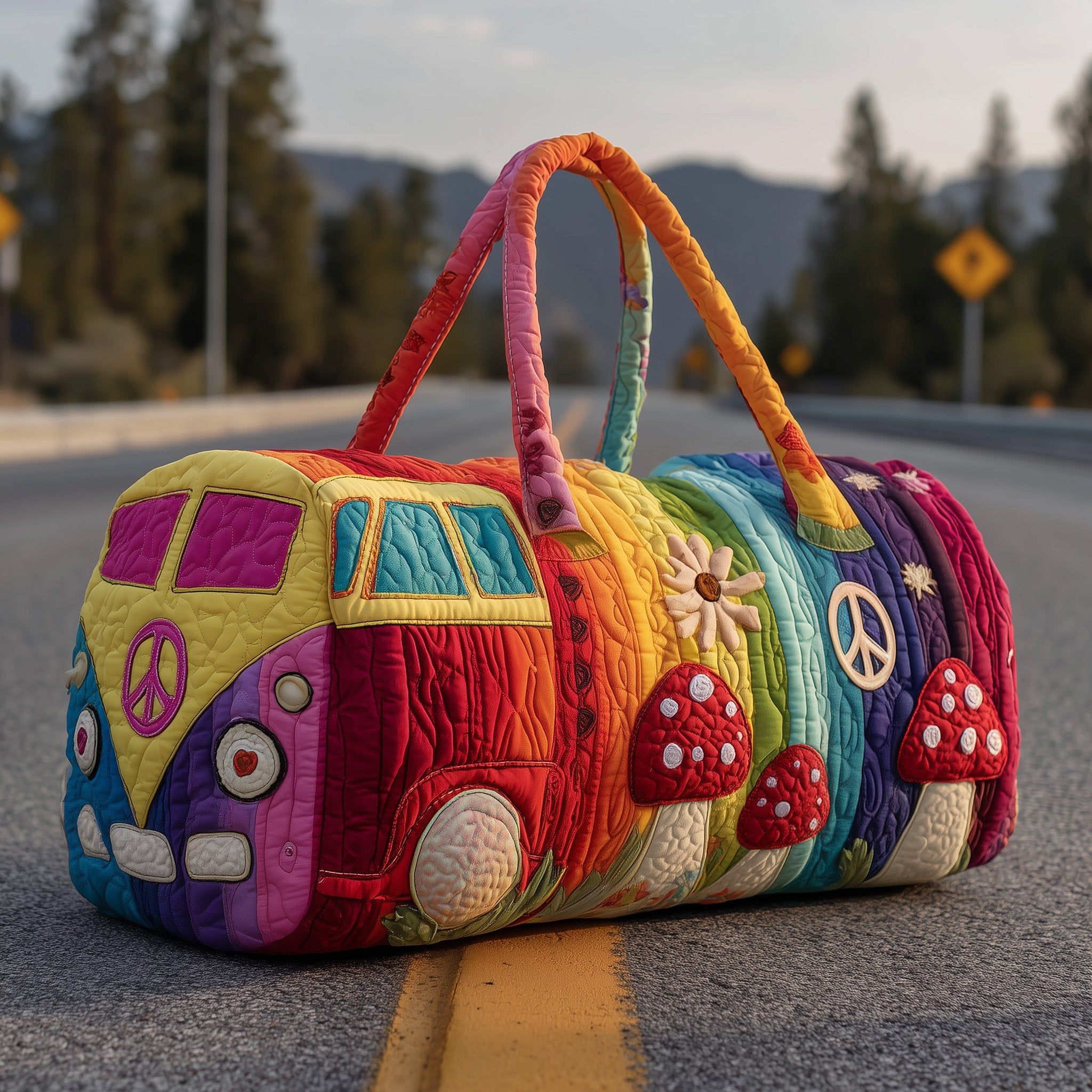 Hippie Van Quilted Duffle Bag Everyday Gift Idea
