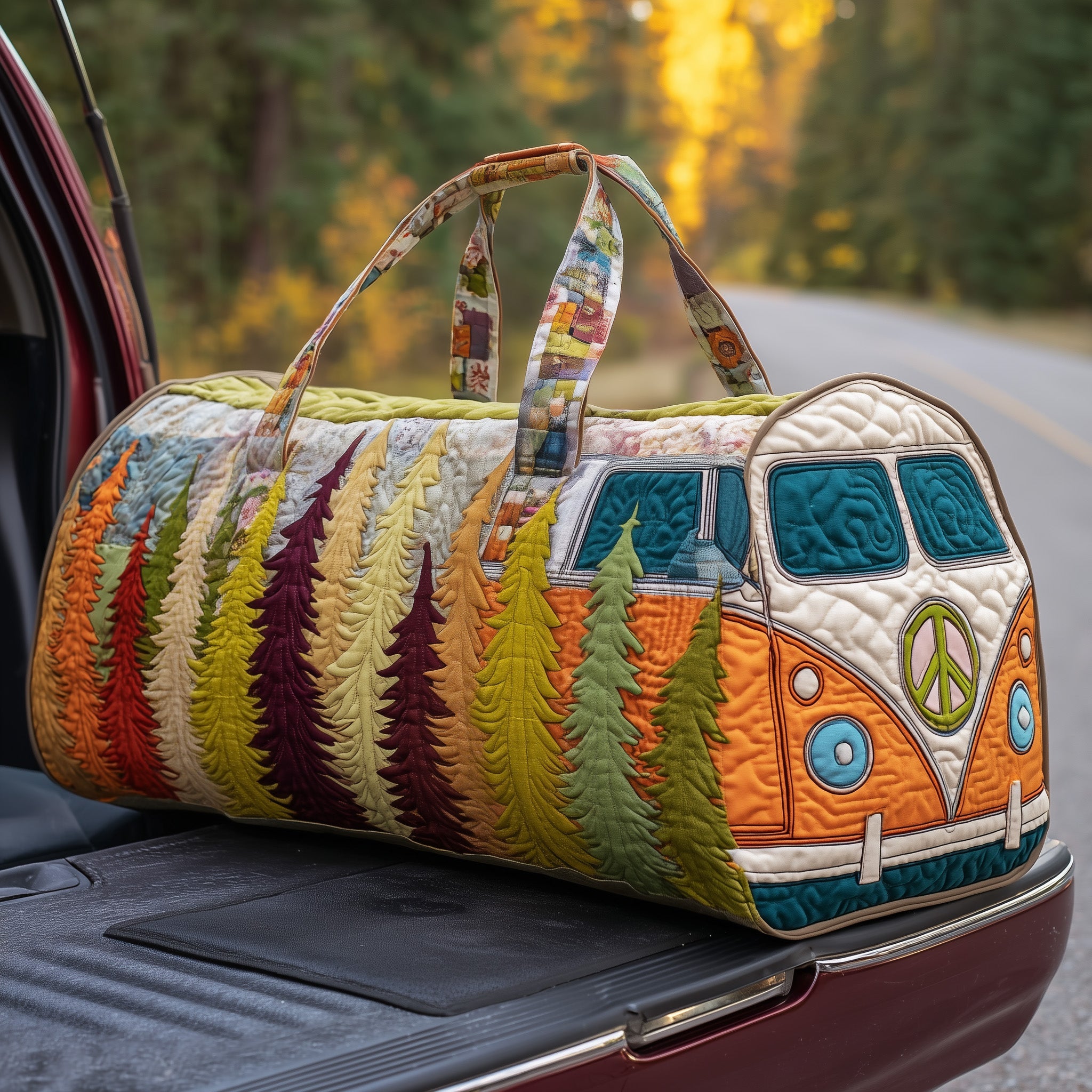 Hippie Van Quilted Duffle Bag Fall Gift Choice