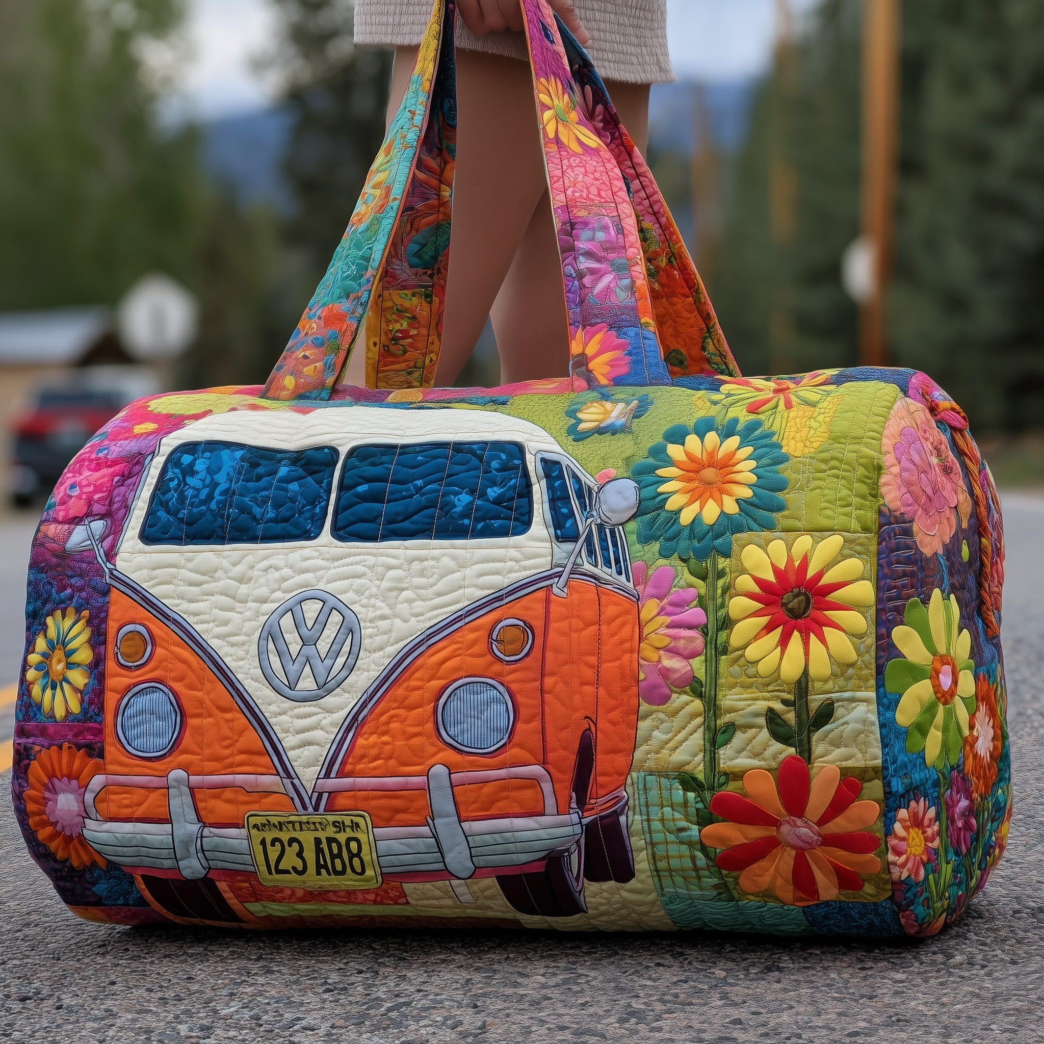 Hippie Van Quilted Duffle Bag For Weekend Trips