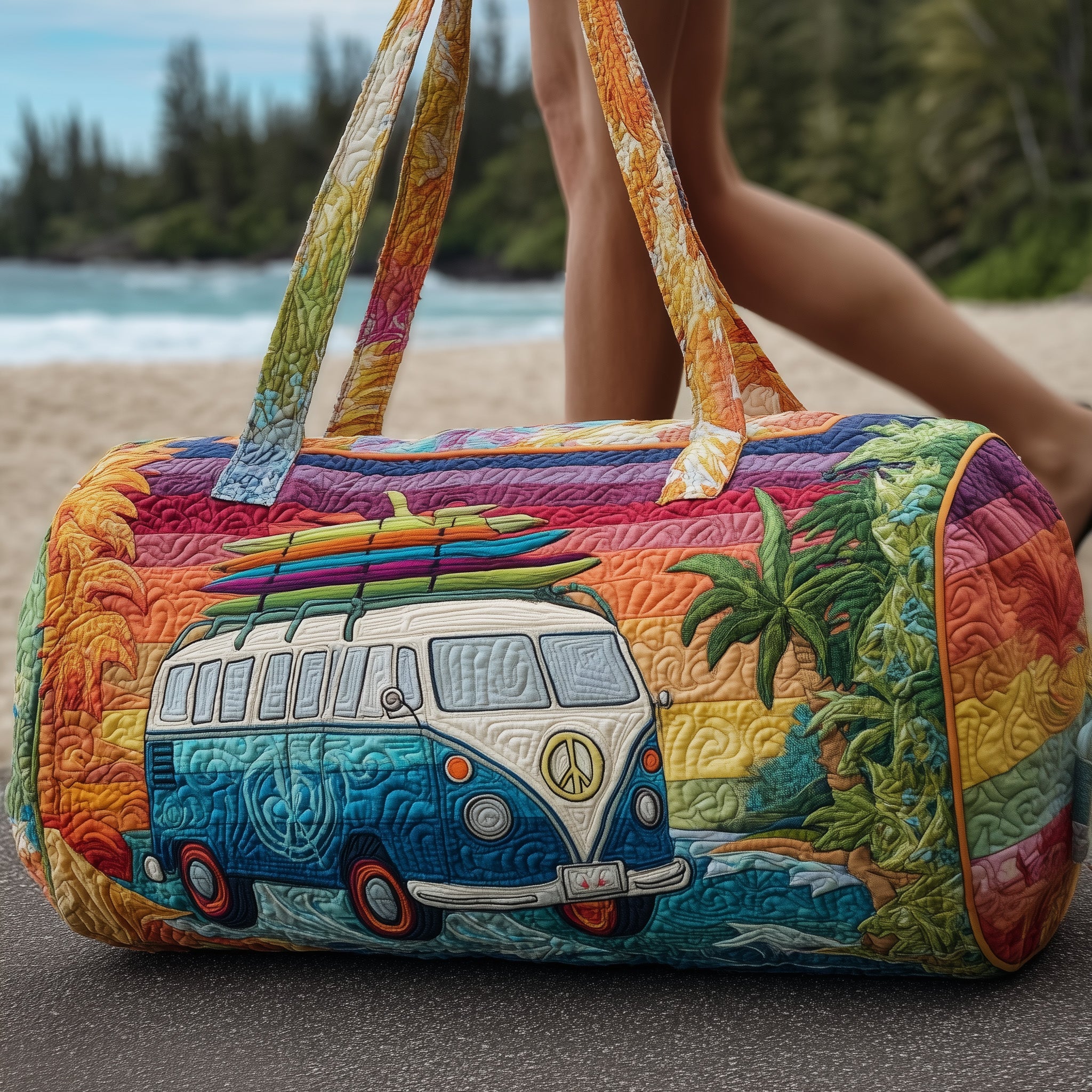 Hippie Van Quilted Duffle Bag For Work And Travel