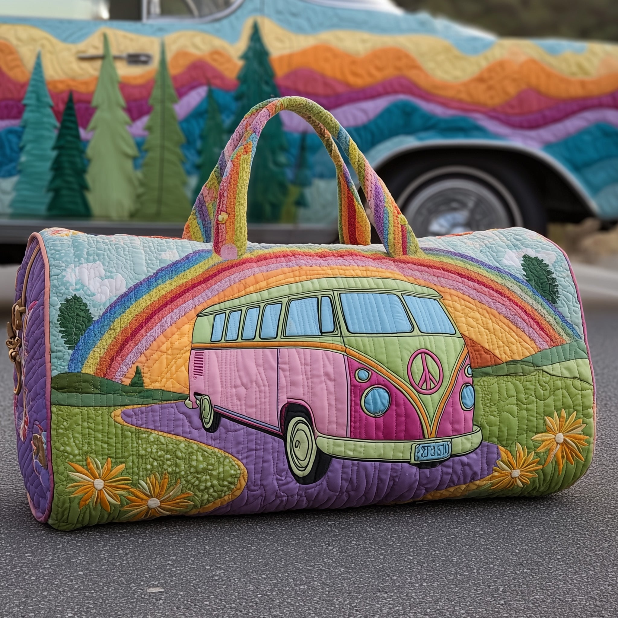 Hippie Van Quilted Duffle Bag Gift For Dad(1)