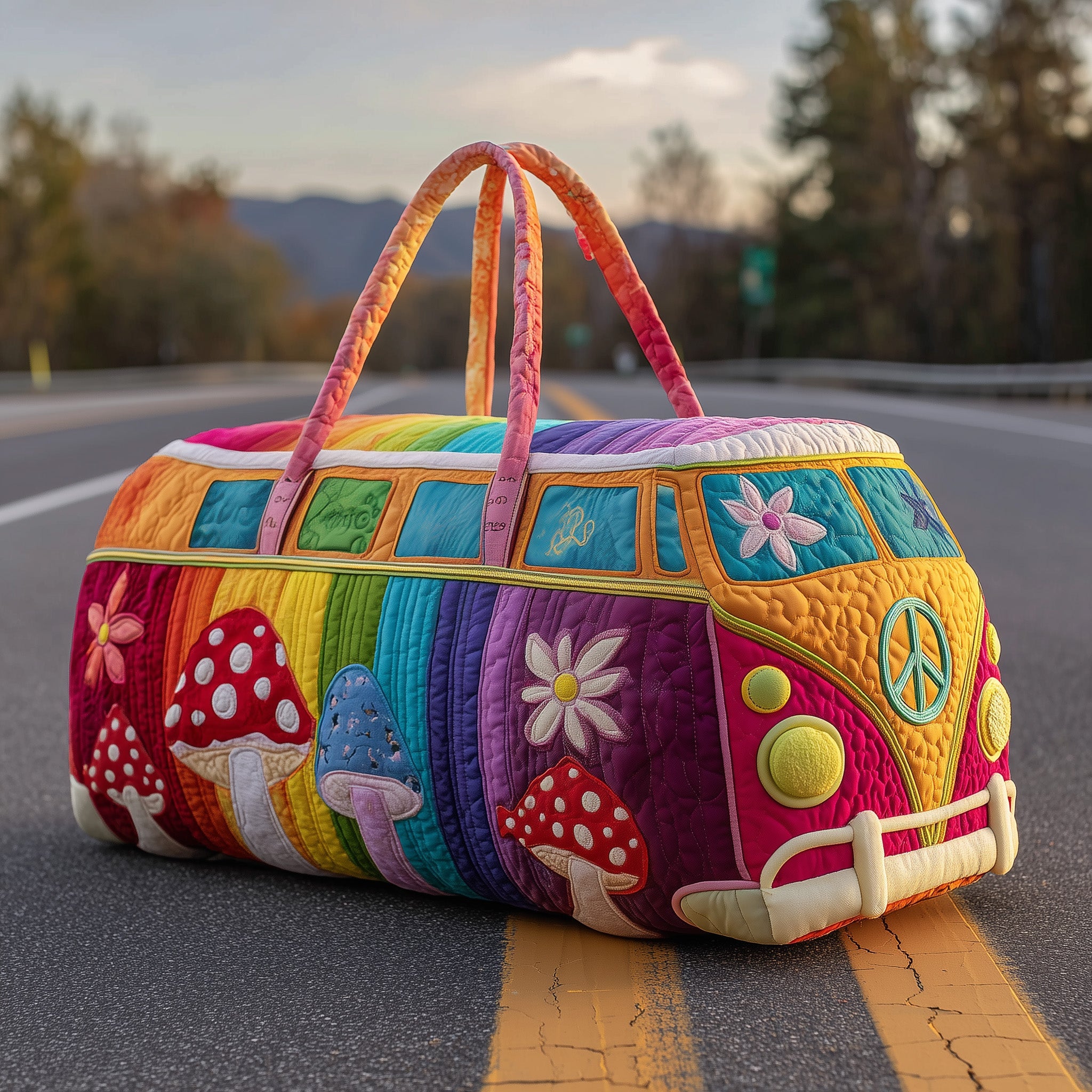 Hippie Van Quilted Duffle Bag Gift For Dad